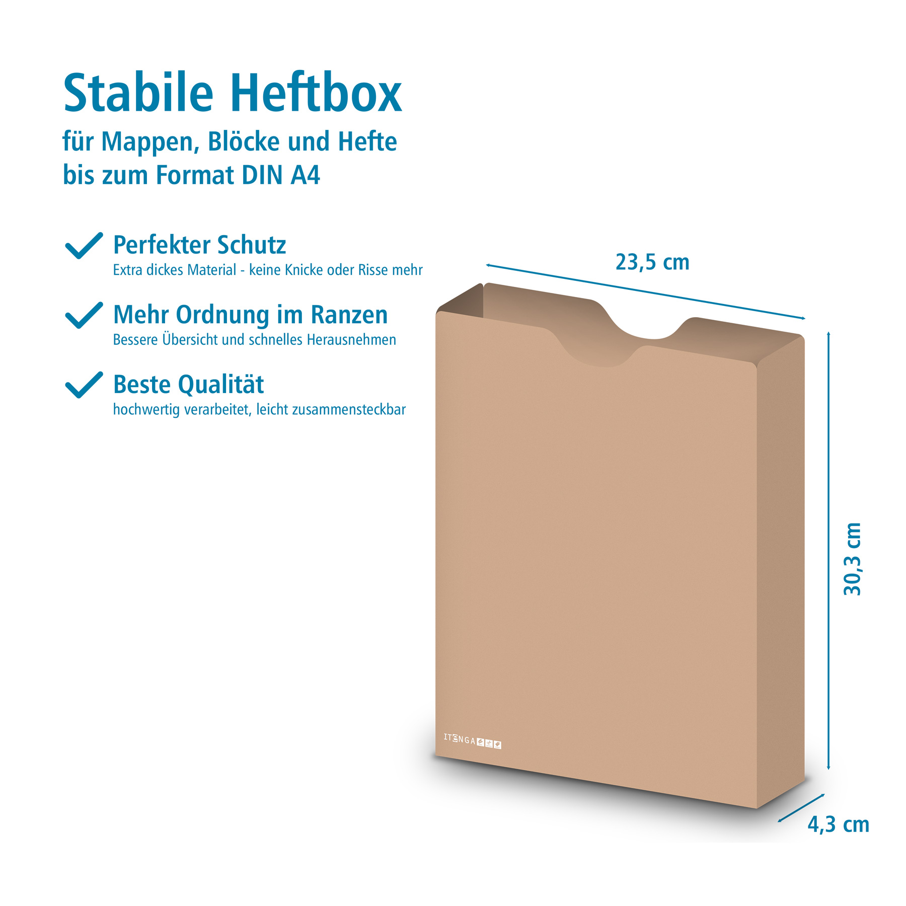 itenga Heftbox DIN A4 Hochformat aus PP Kunststoff LATTE...