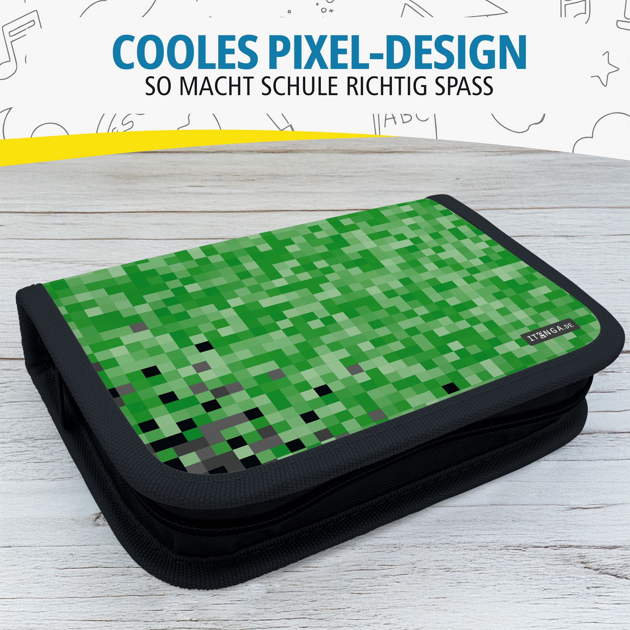 itenga Sch�ler-Etui M�ppchen Pixel 28 teilig (gef�llt) 1...