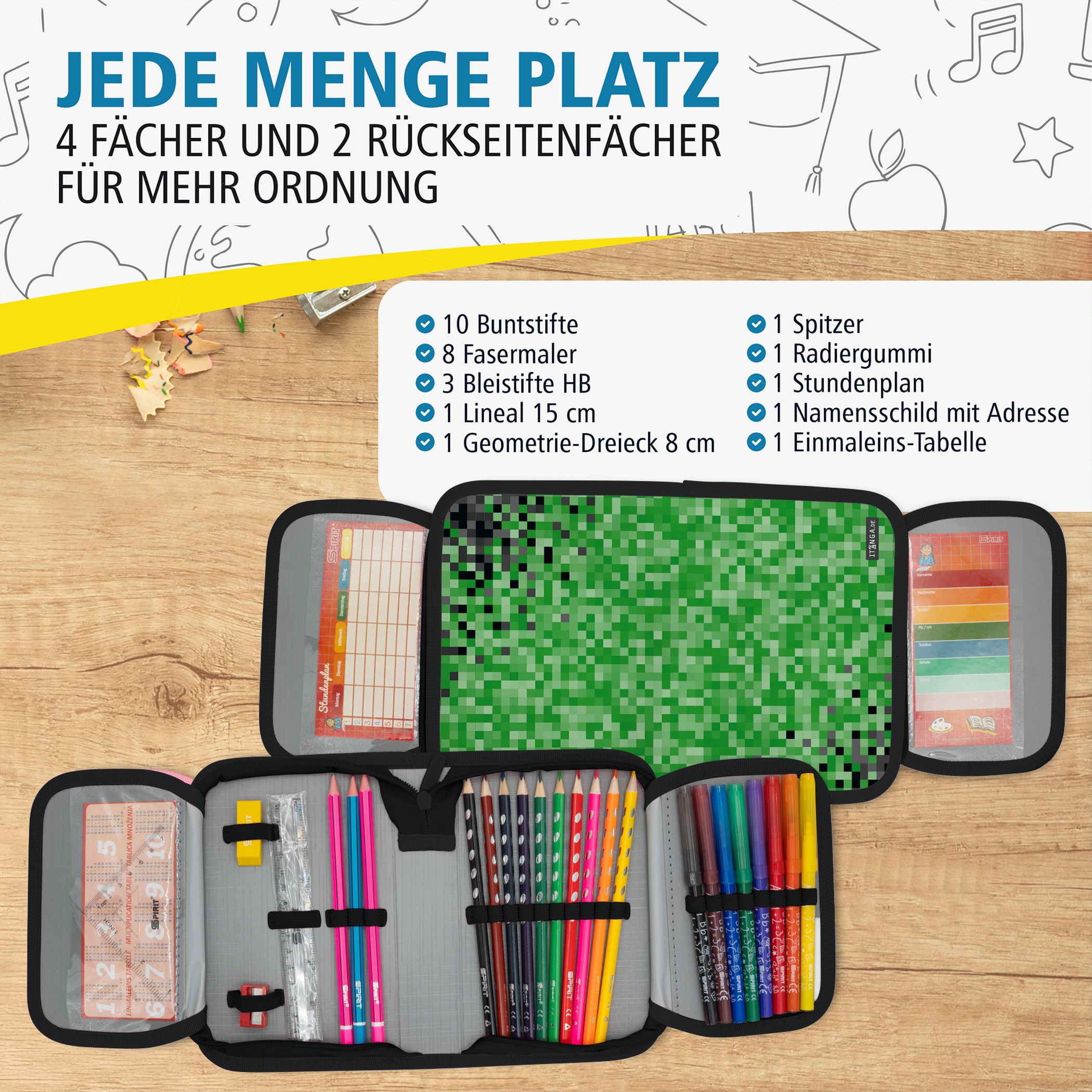 itenga Sch�ler-Etui M�ppchen Pixel 28 teilig (gef�llt) 1...