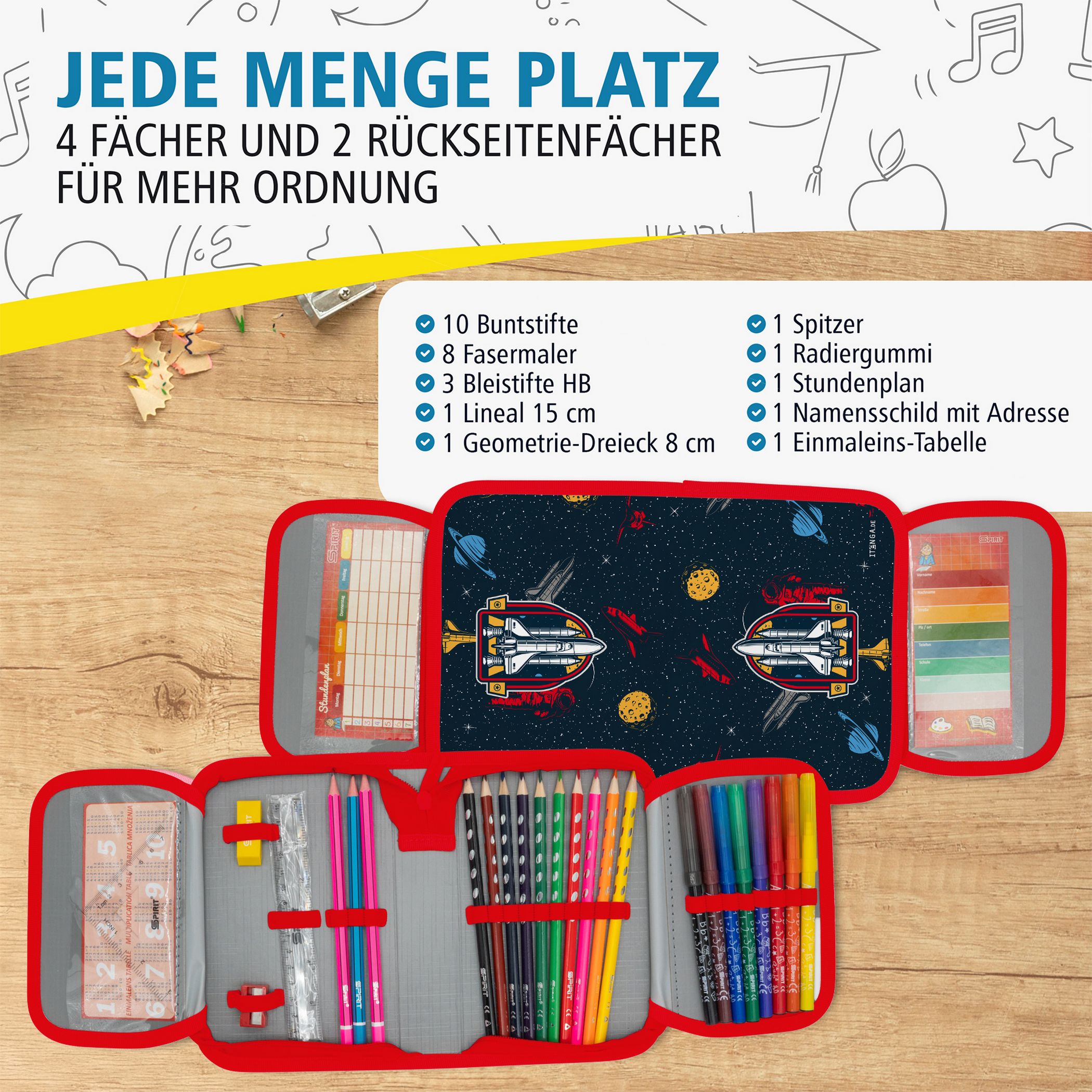 itenga Sch�ler-Etui M�ppchen Weltraum 28 teilig (gef�llt...