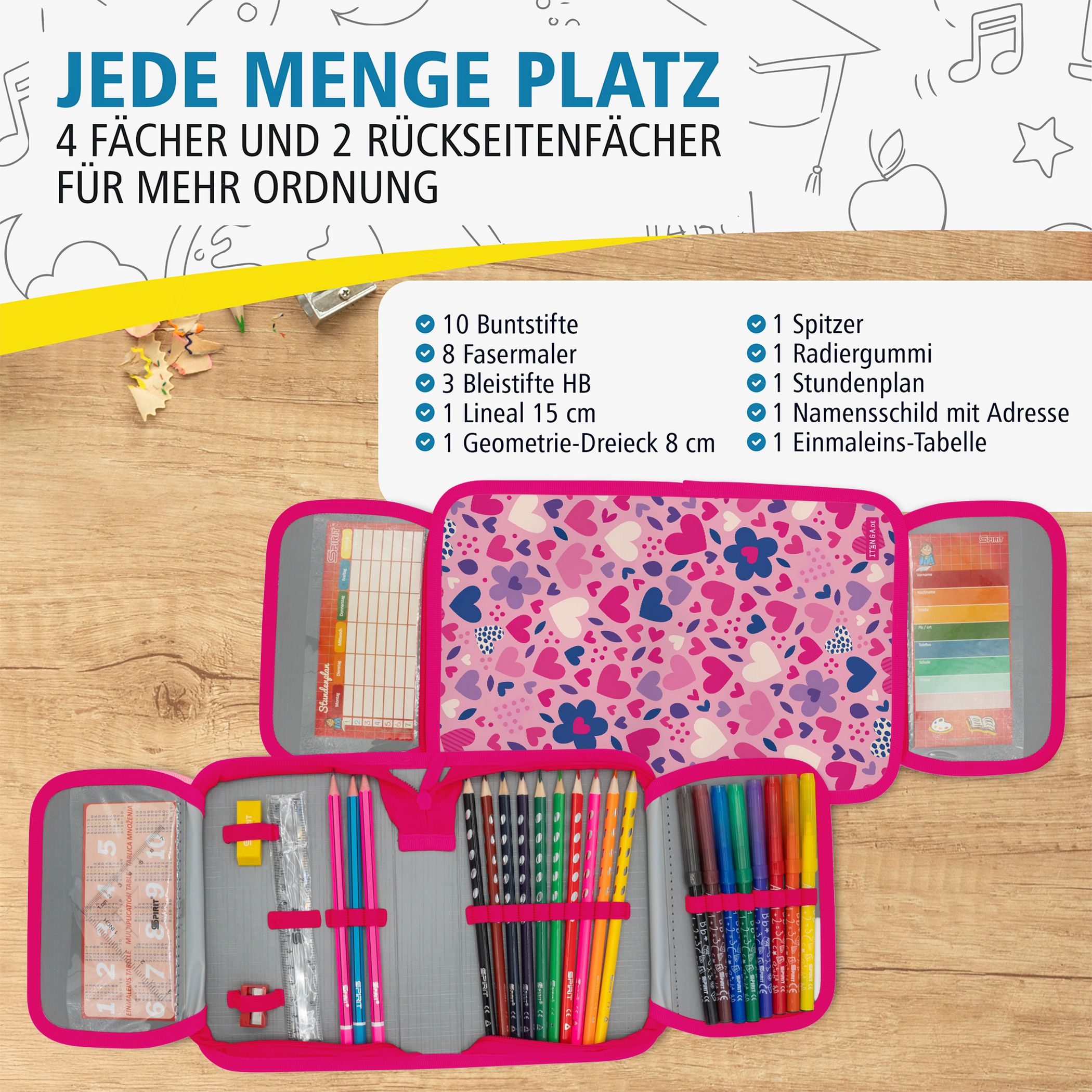 itenga Sch�ler-Etui M�ppchen Herzen 28 teilig (gef�llt) ...
