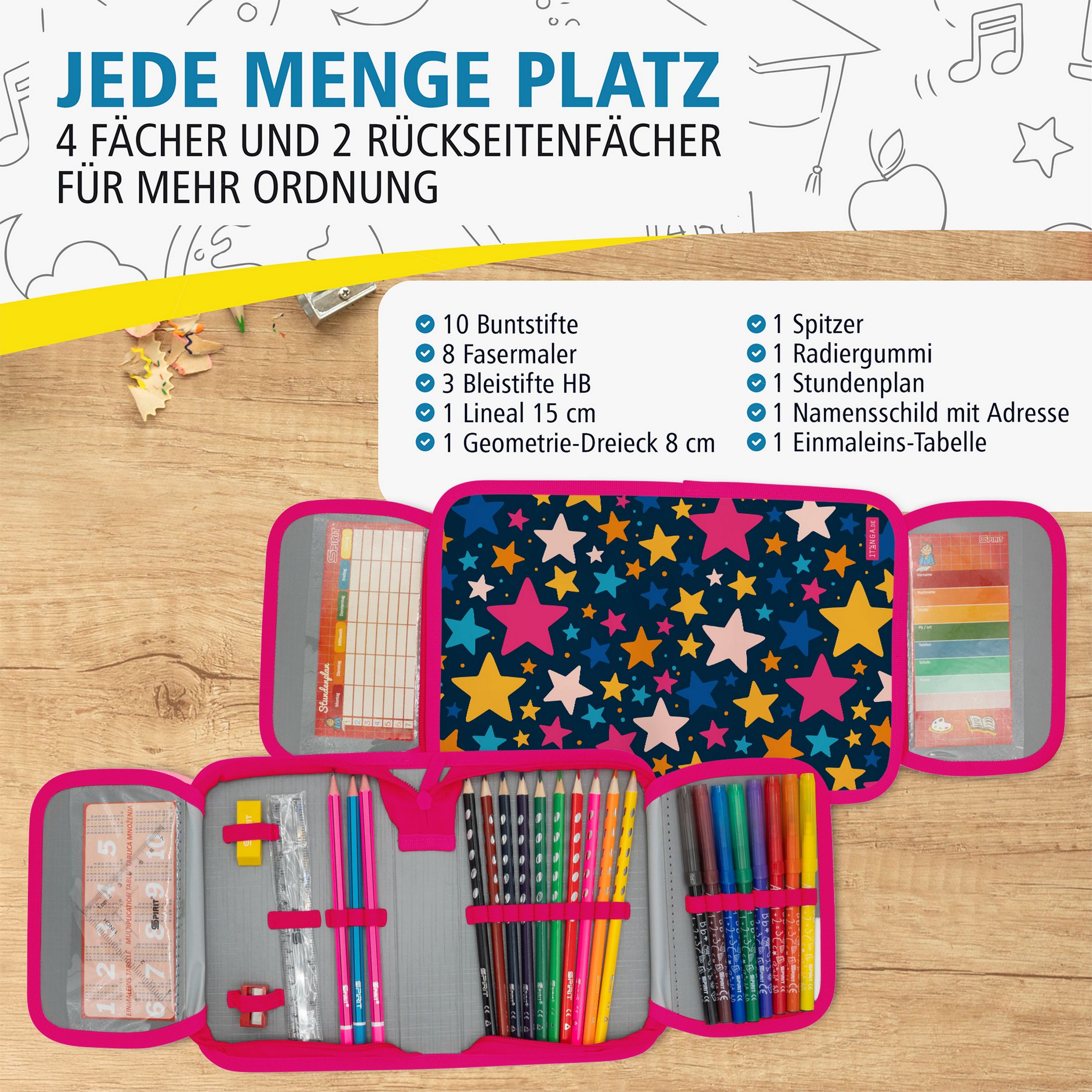 itenga Sch�ler-Etui M�ppchen Sterne 28 teilig (gef�llt) ...