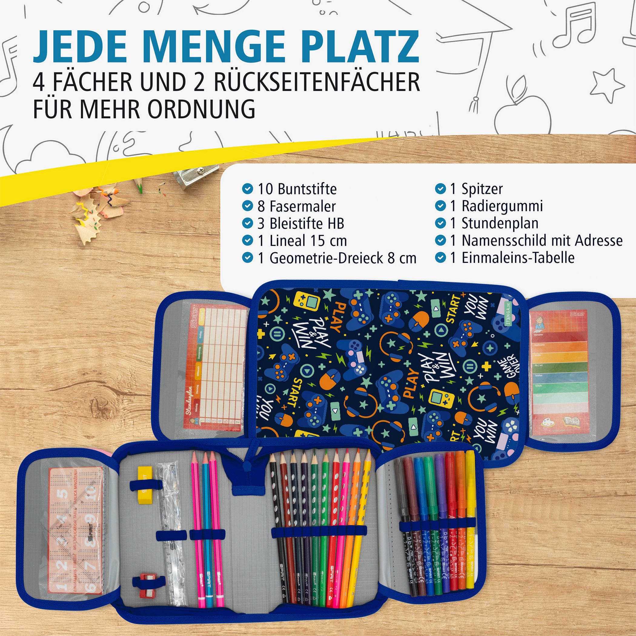 itenga Sch�ler-Etui M�ppchen Gaming 28 teilig (gef�llt) ...