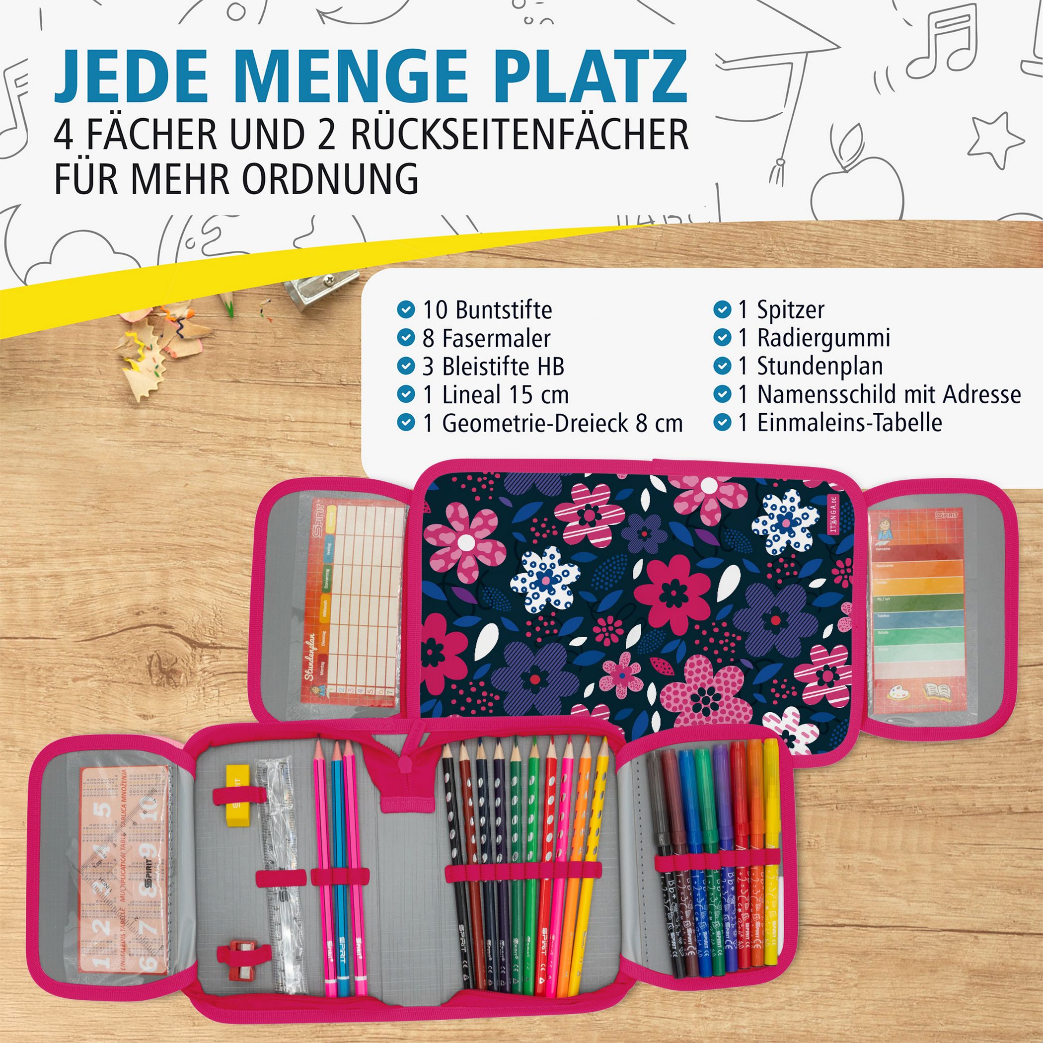 itenga Sch�ler-Etui M�ppchen Blumen 28 teilig (gef�llt) ...
