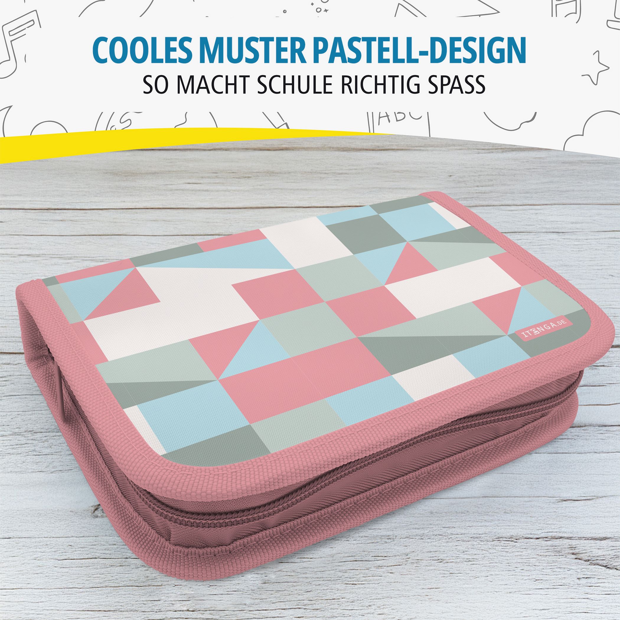 itenga Sch�ler-Etui M�ppchen Muster pastell 28 teilig (g...