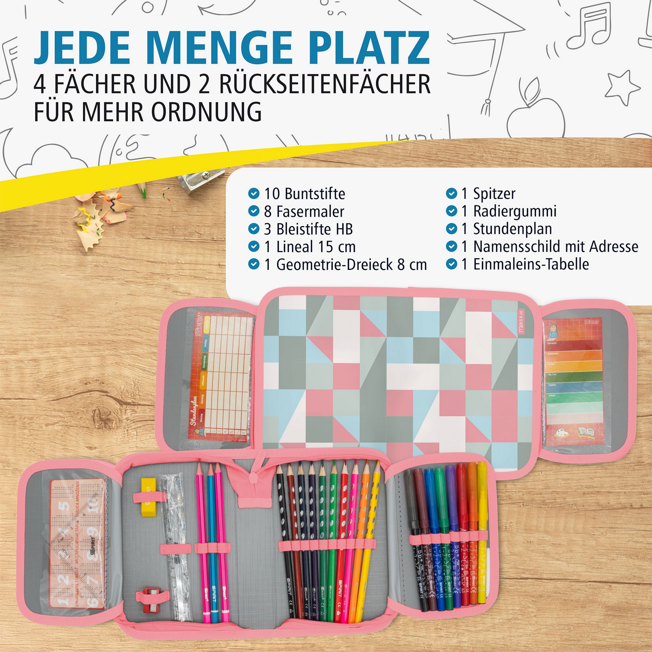 itenga Sch�ler-Etui M�ppchen Muster pastell 28 teilig (g...