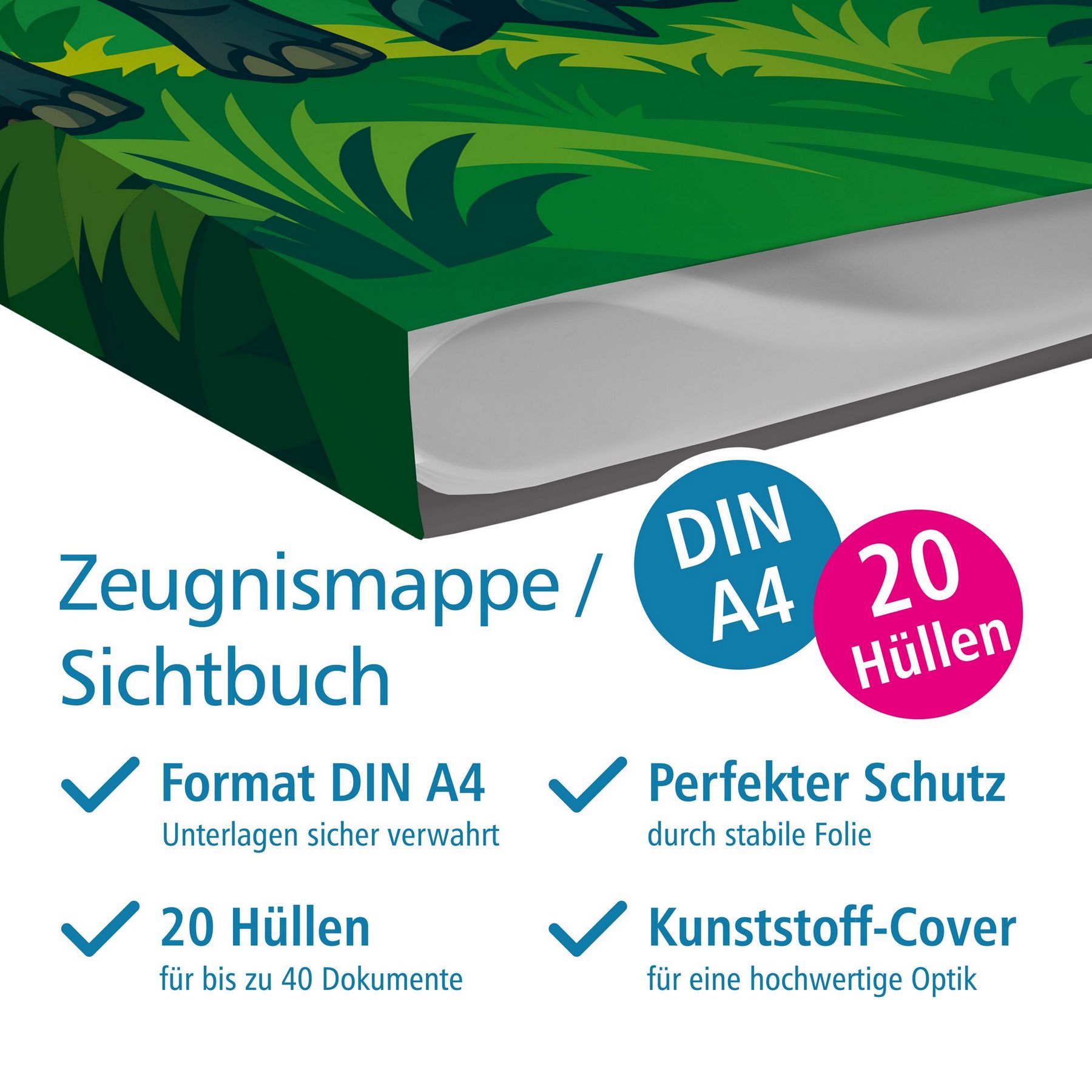itenga Zeugnismappe A4 Kunststoff Sichtbuch Motiv Dinosa...