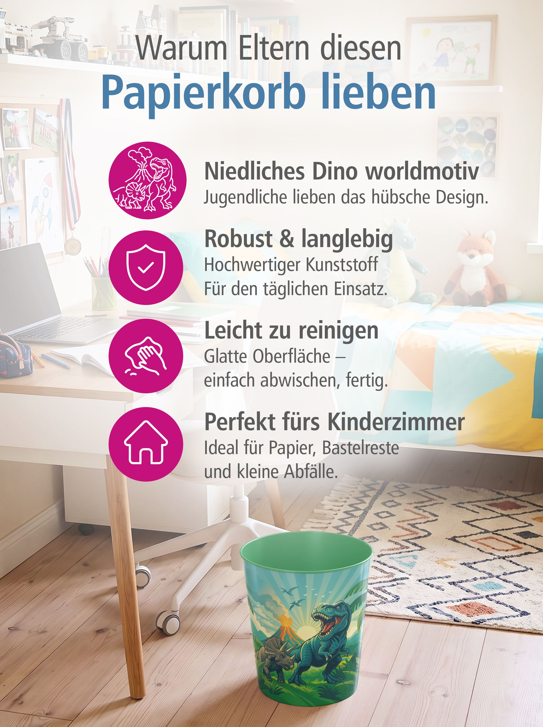 ITENGA Kinder Papierkorb Schreibtischunterlage Set - ca....