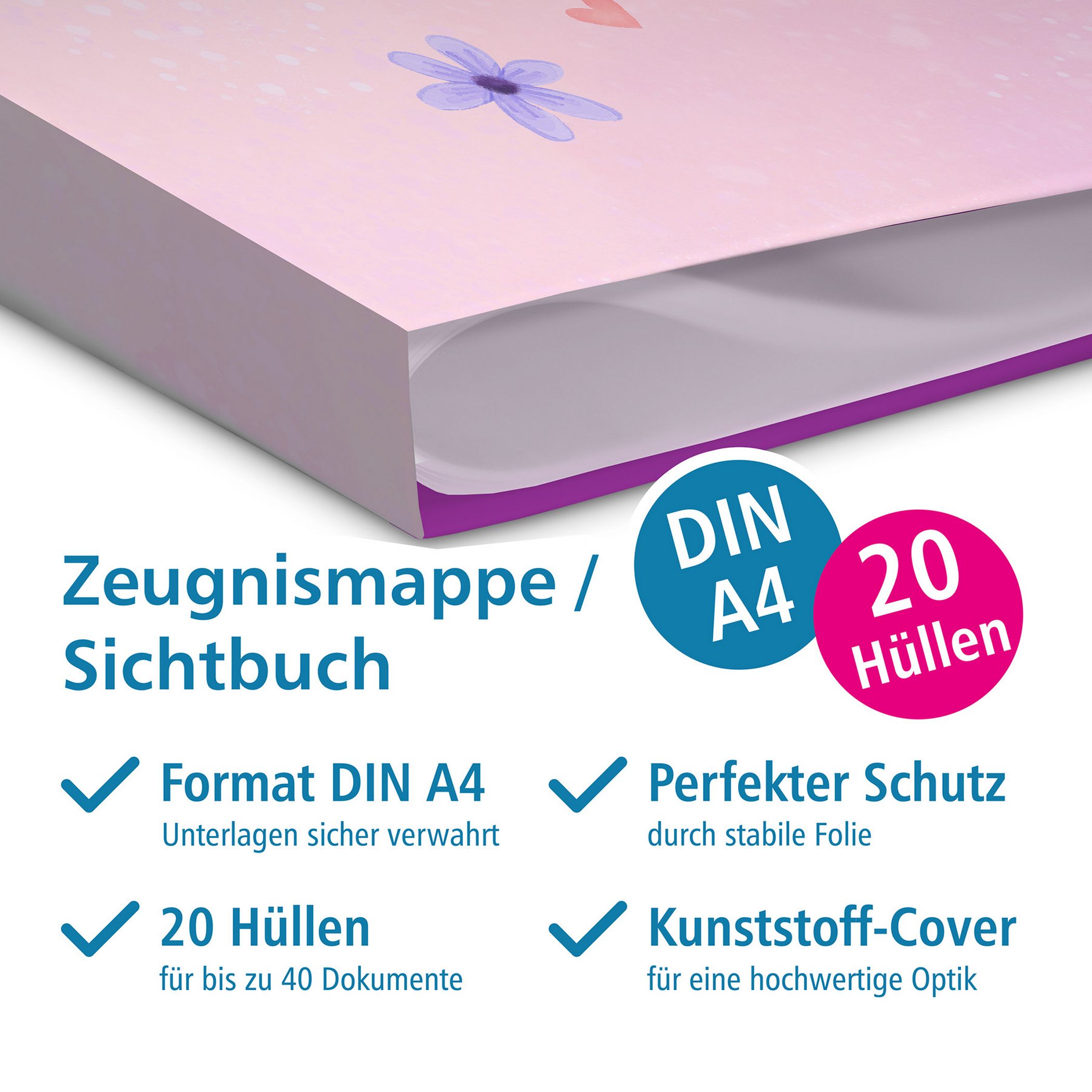 itenga Zeugnismappe A4 Kunststoff Sichtbuch Motiv Regenb...