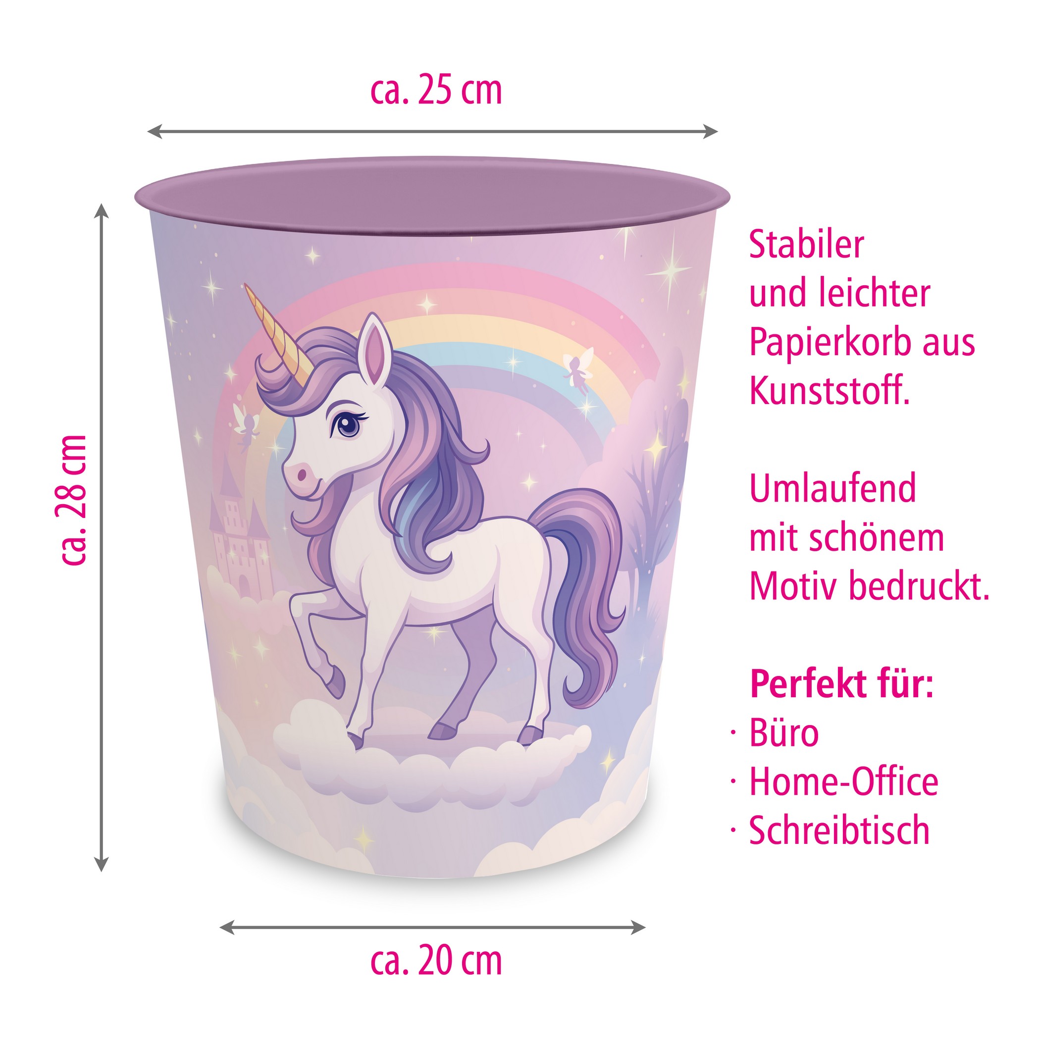 ITENGA Papierkorb f�r Kinder - Motiv EINHORN ZAUBERWOLKE...