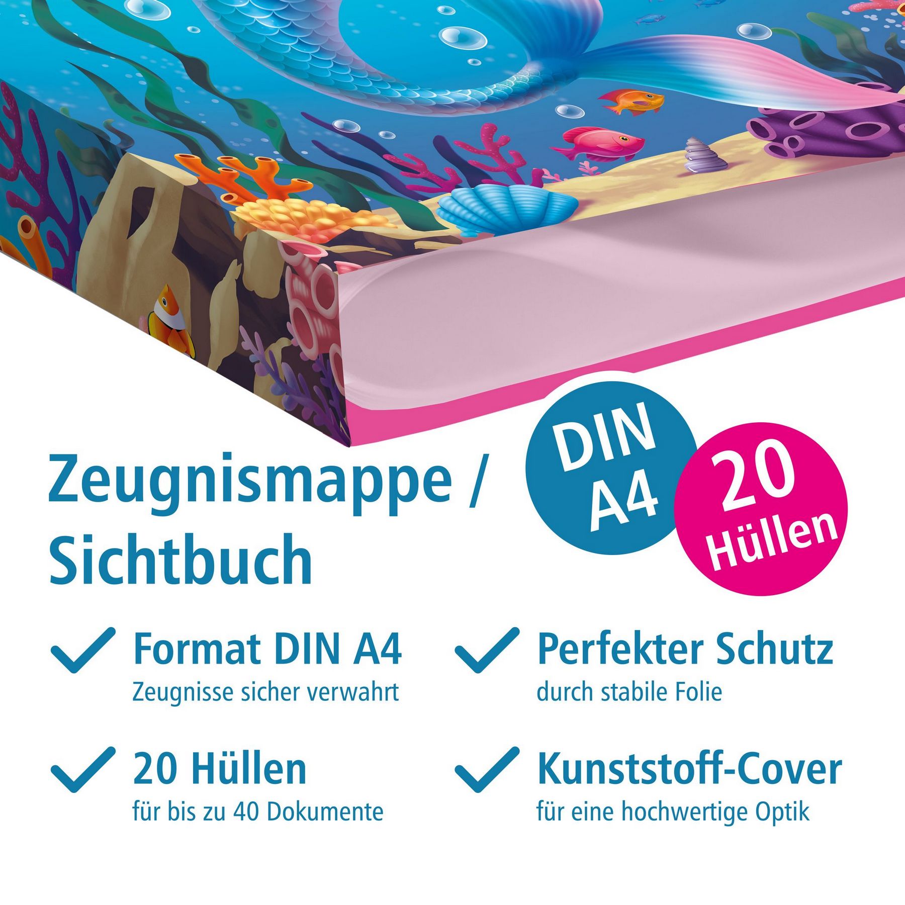 ITENGA Zeugnismappe A4 Kunststoff Sichtbuch Motiv Meerju...