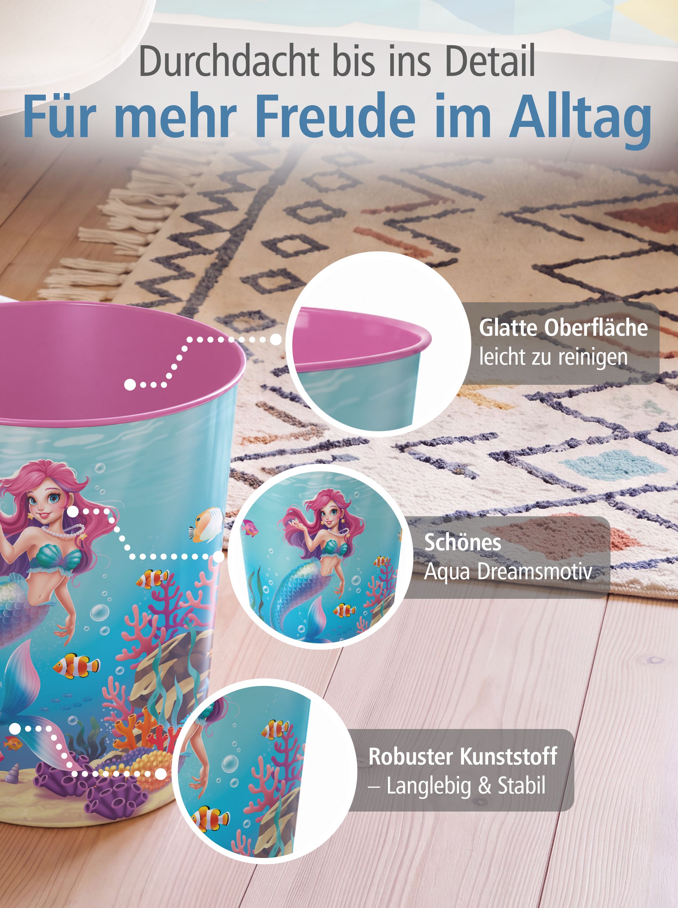 itenga Papierkorb f�r Kinder - Motiv Meerjungfrau - AQUA...