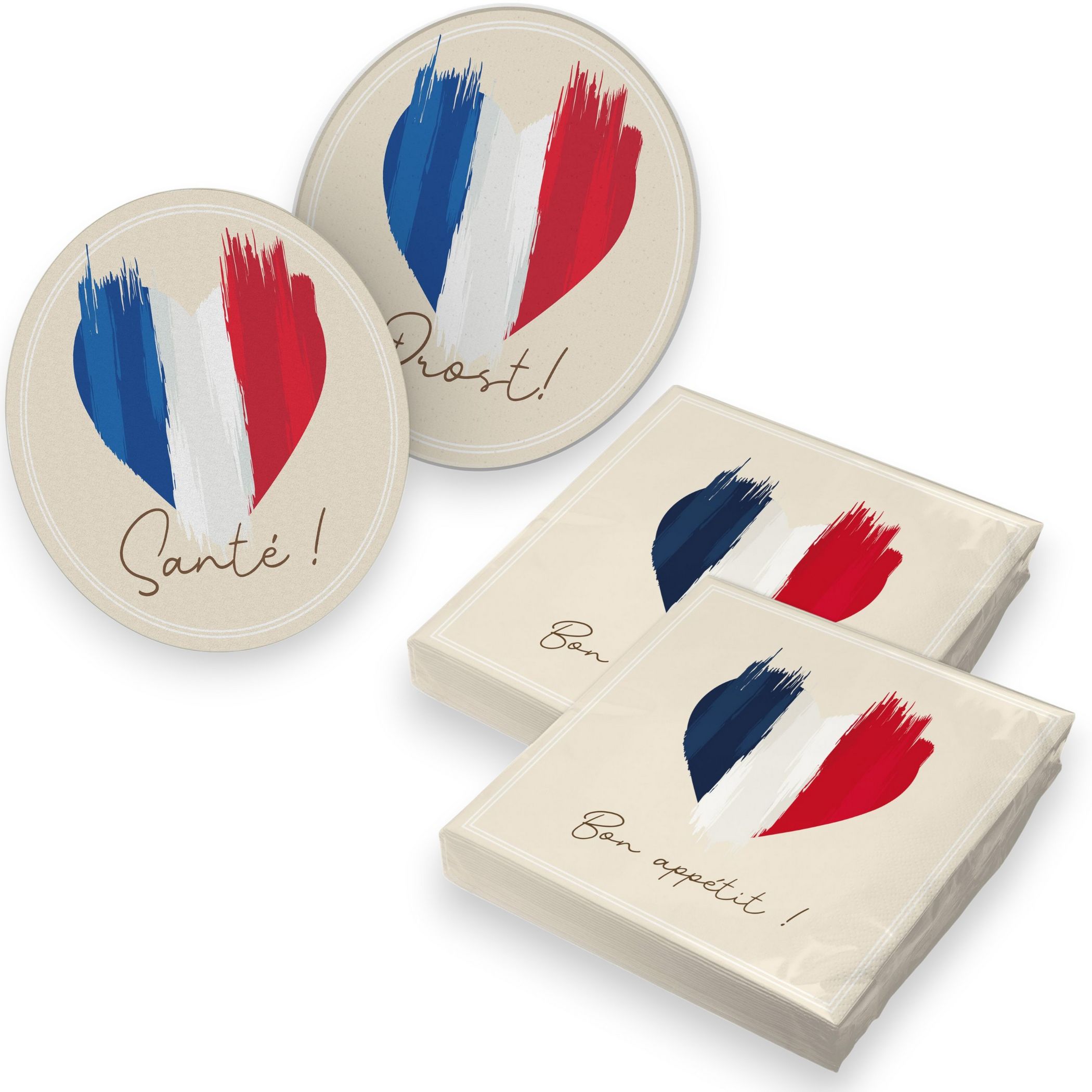 itenga 40x Servietten mit 40x Bierdeckel - Frankreich - ...