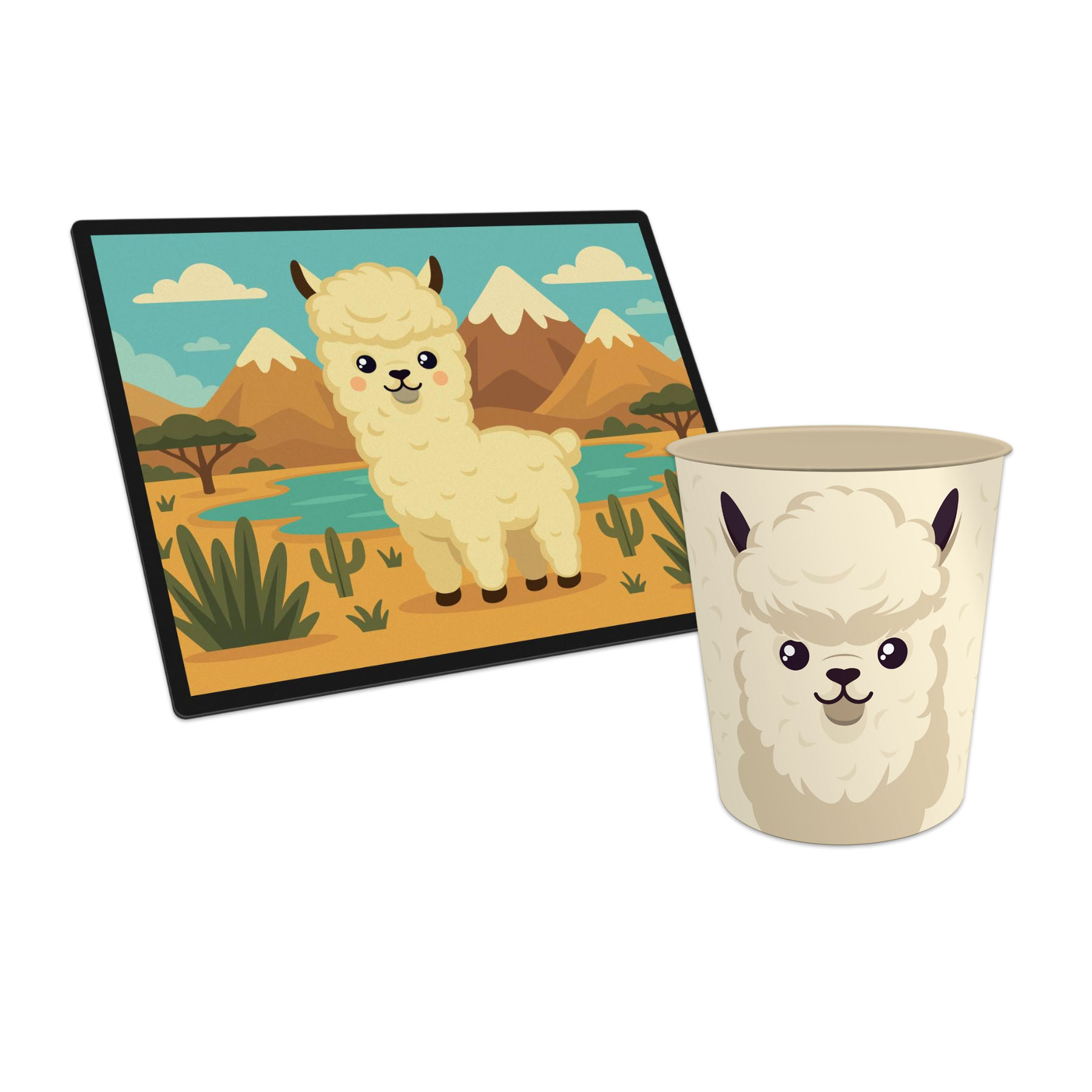itenga Papierkorb mit Schreibunterlage KAWAII Motiv LAMA...