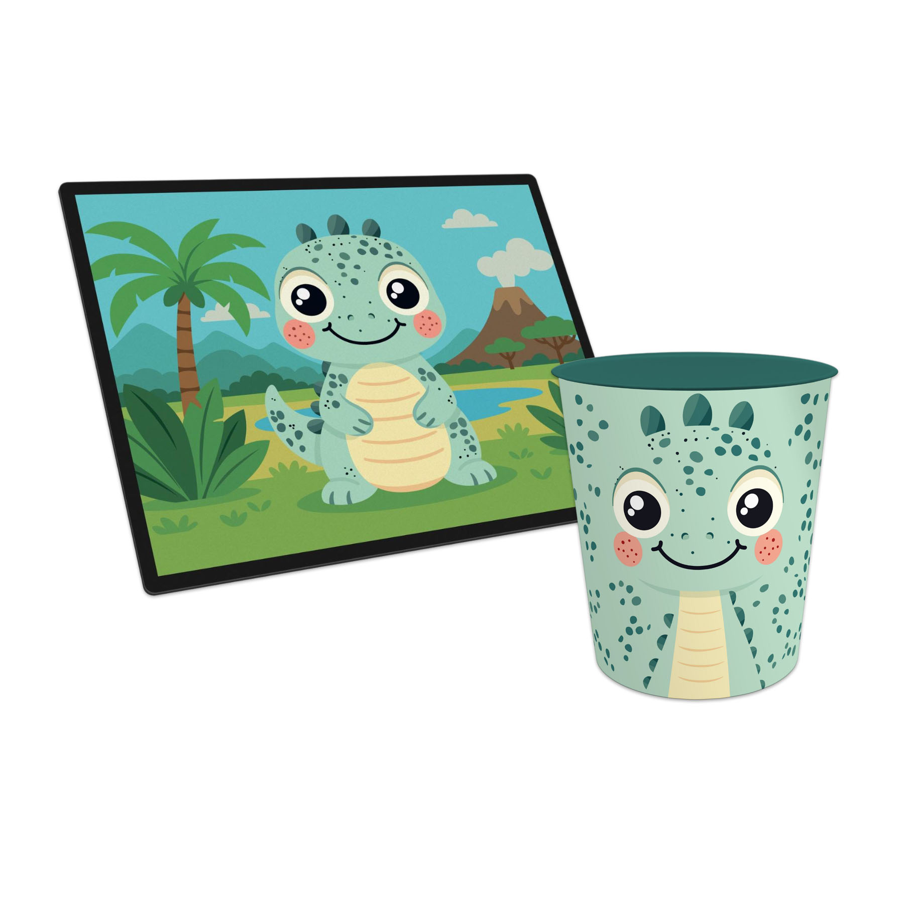 itenga Papierkorb mit Schreibunterlage KAWAII Motiv DINO...