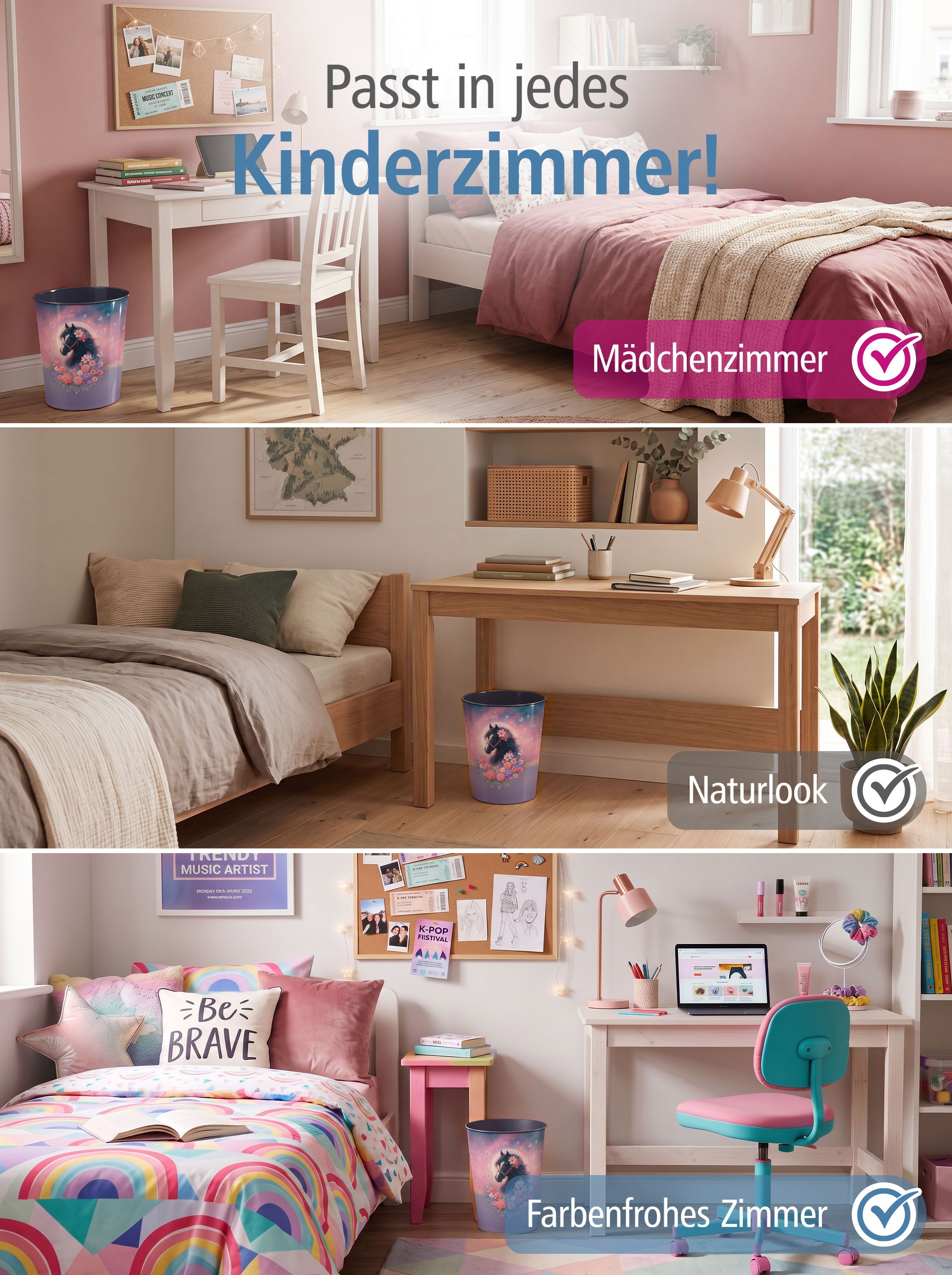 itenga Papierkorb f�r Kinder - Motiv Pferd BELLA - ca. 1...