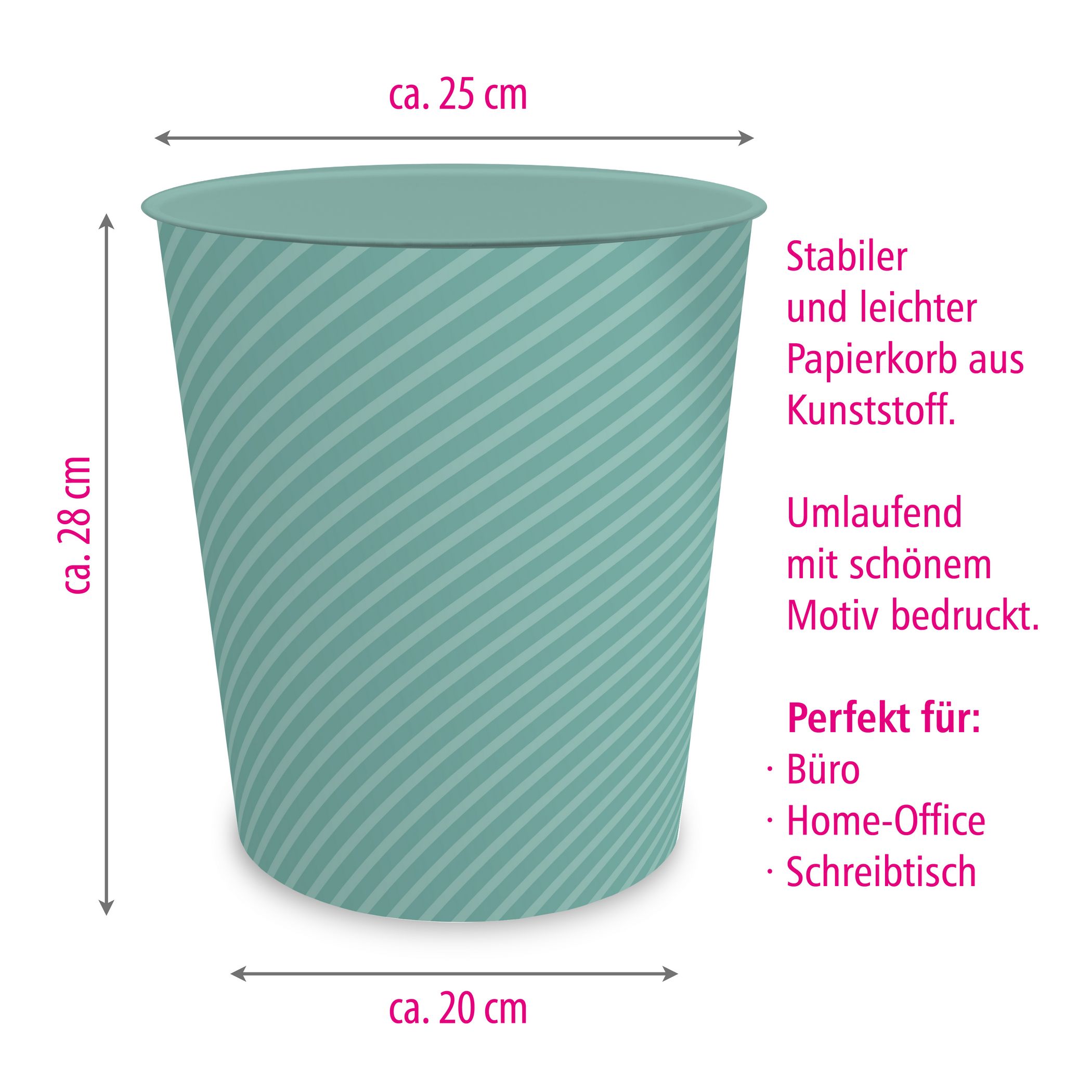 itenga Papierkorb ca. 11 Liter - STRIPE - pastell gr�n