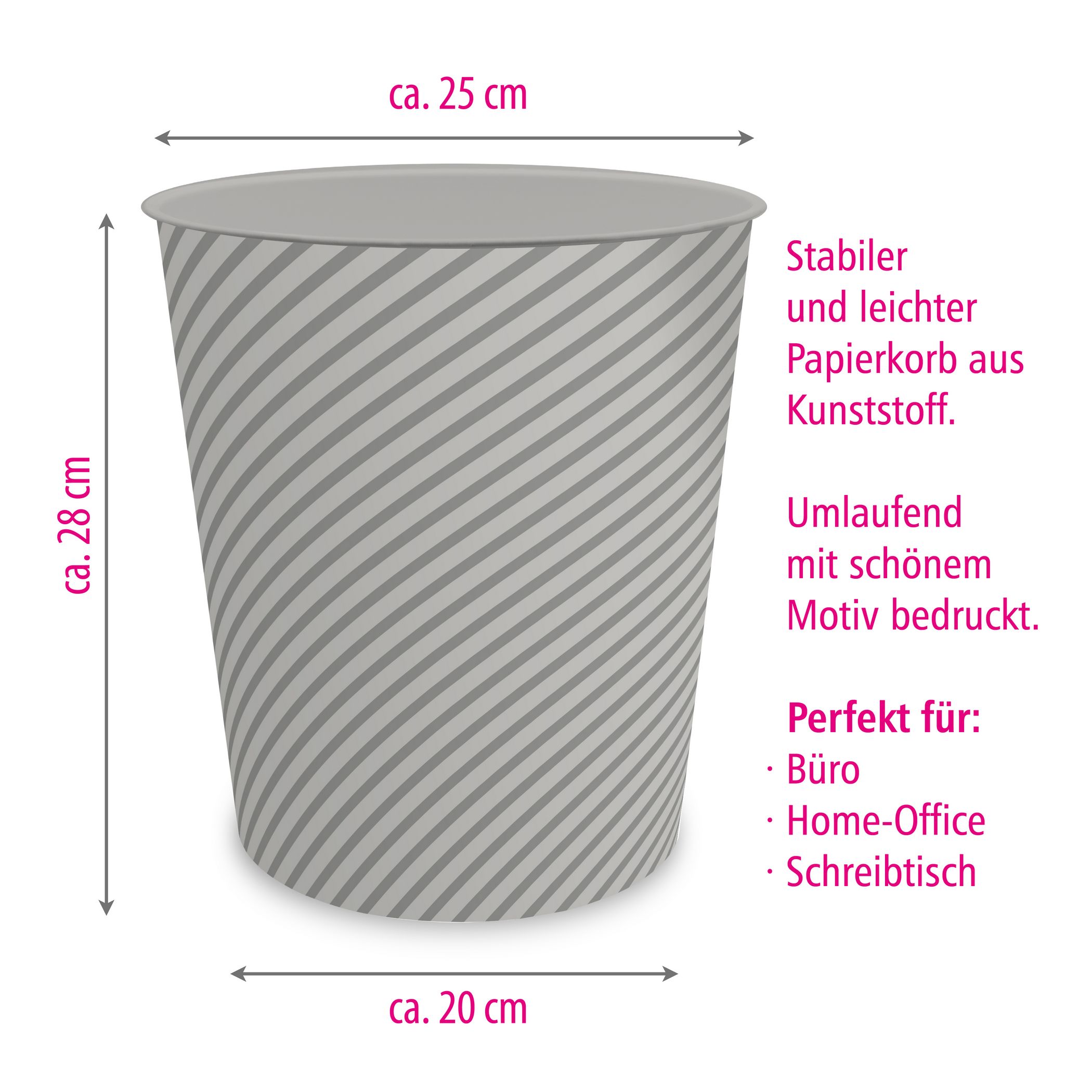 itenga Papierkorb ca. 11 Liter - STRIPE - grau