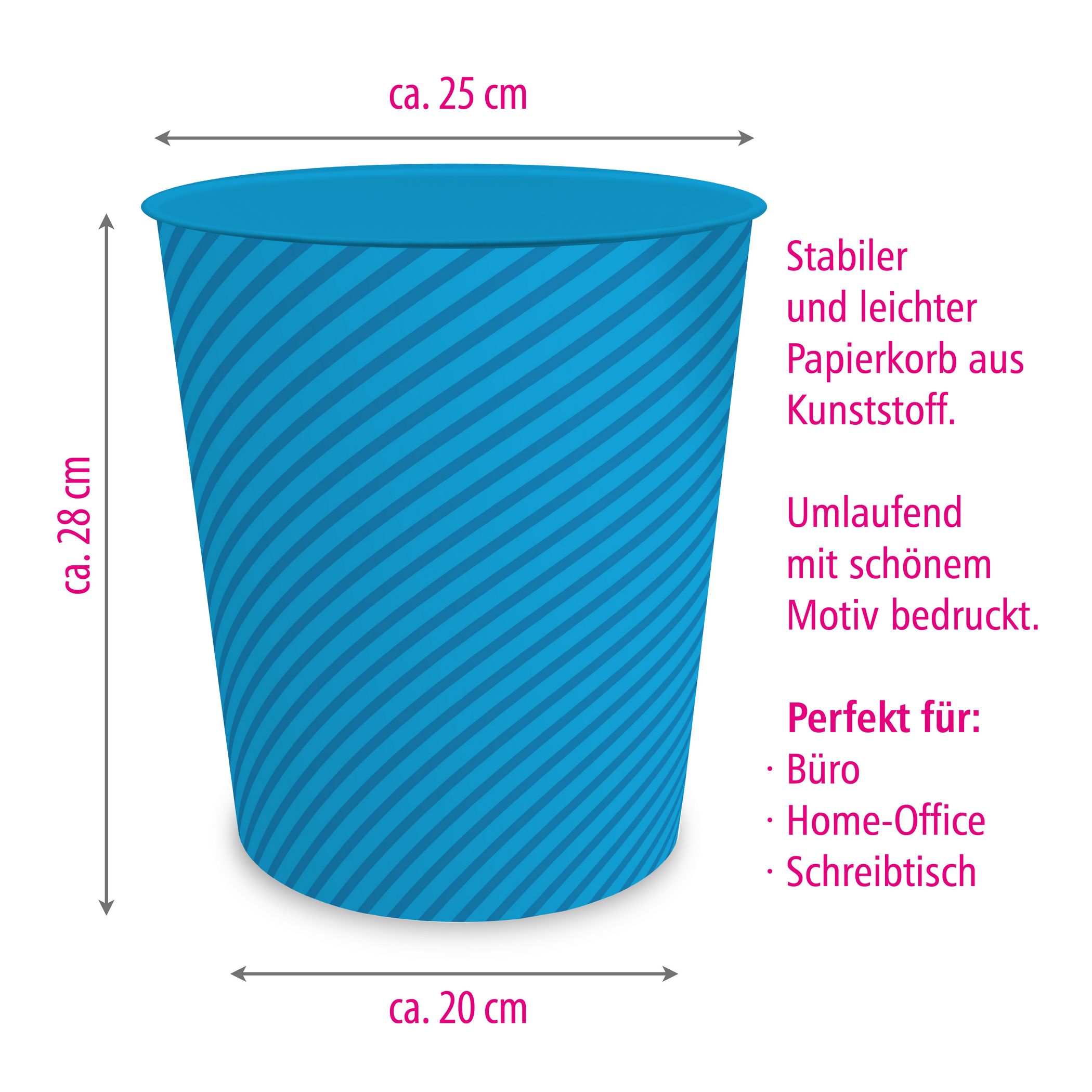 itenga Papierkorb ca. 11 Liter - STRIPE - cyan