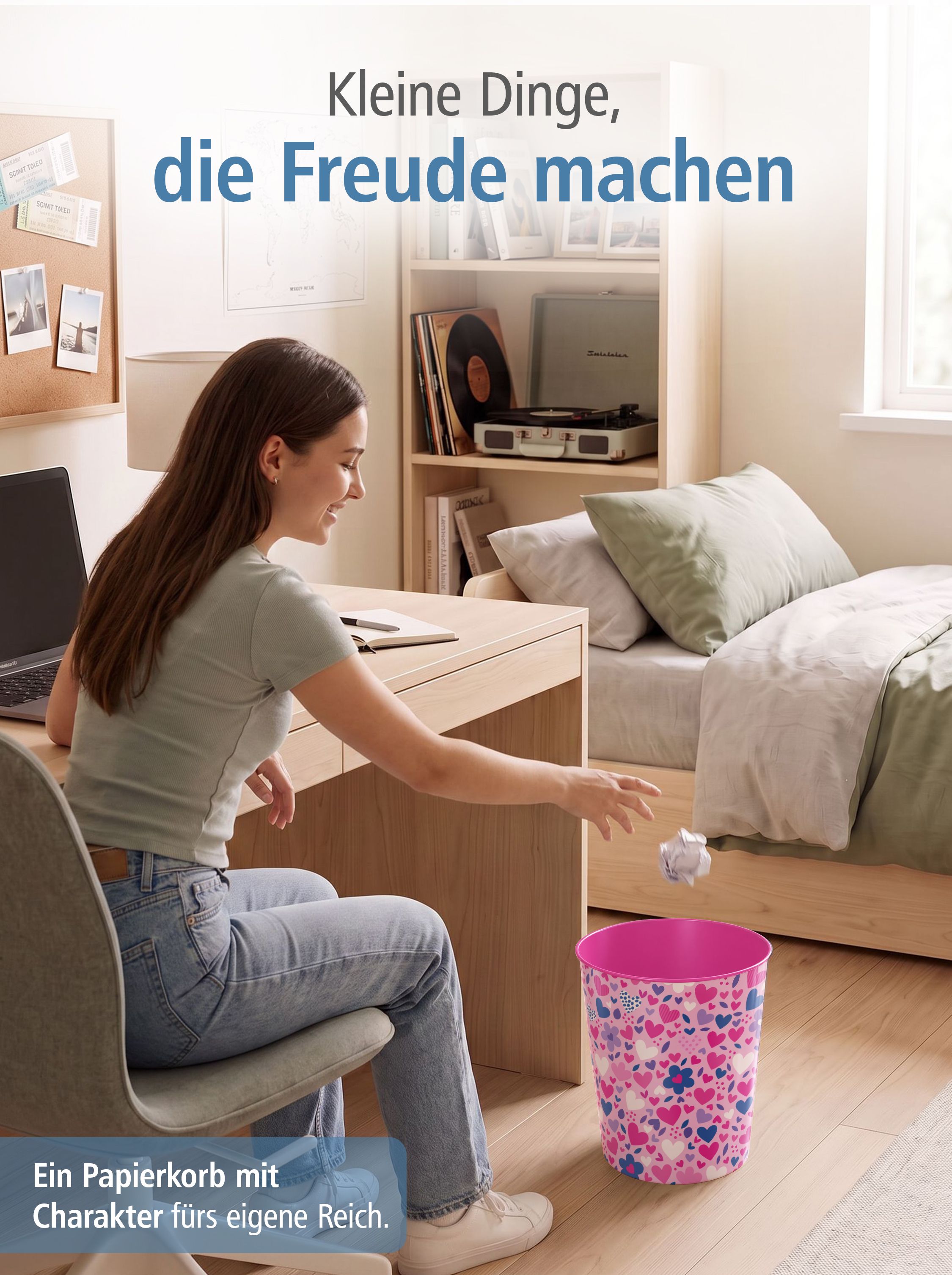 itenga Papierkorb ca. 11 Liter - Motiv HERZEN