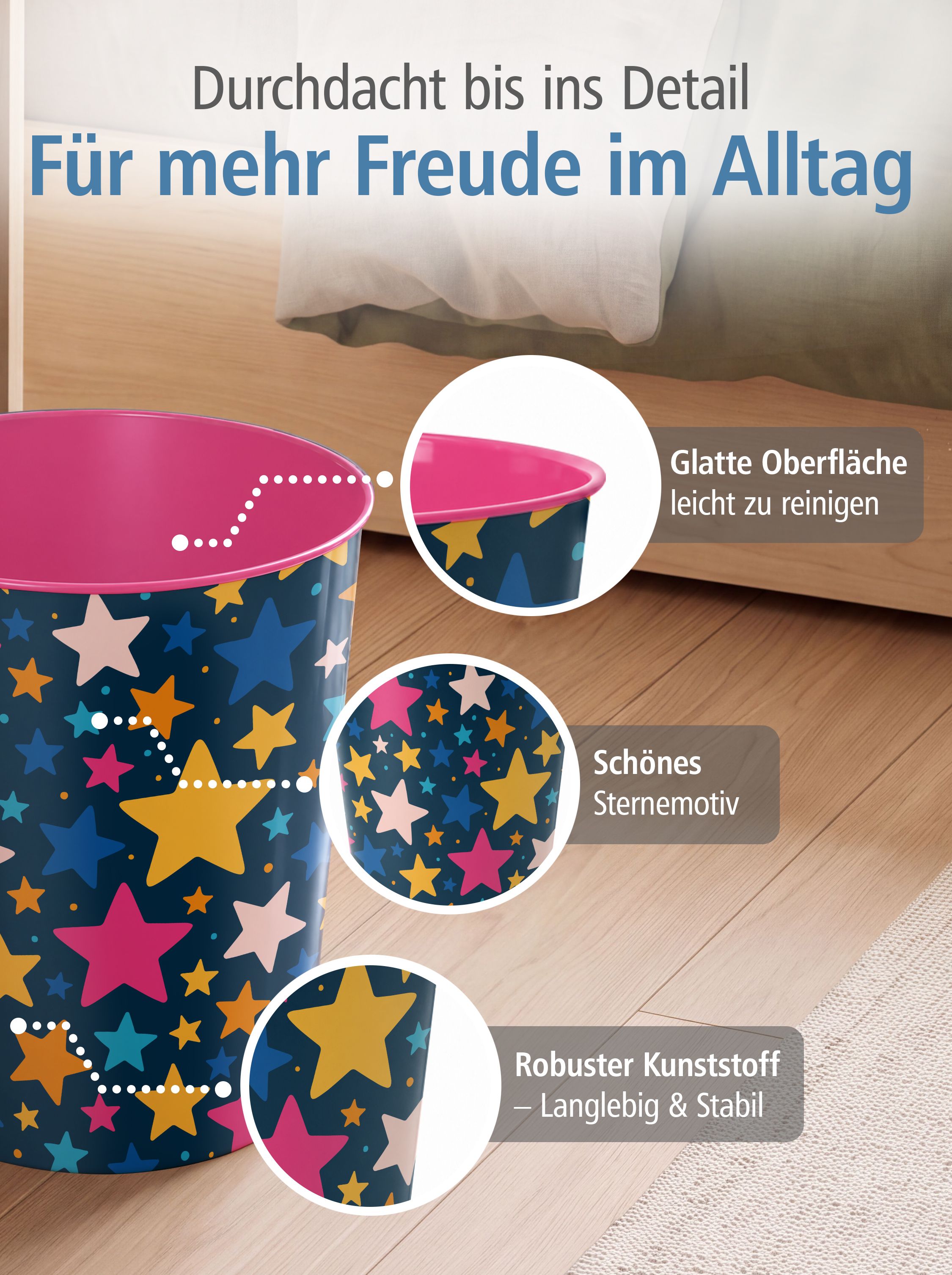 itenga Papierkorb ca. 11 Liter - Motiv STERNE