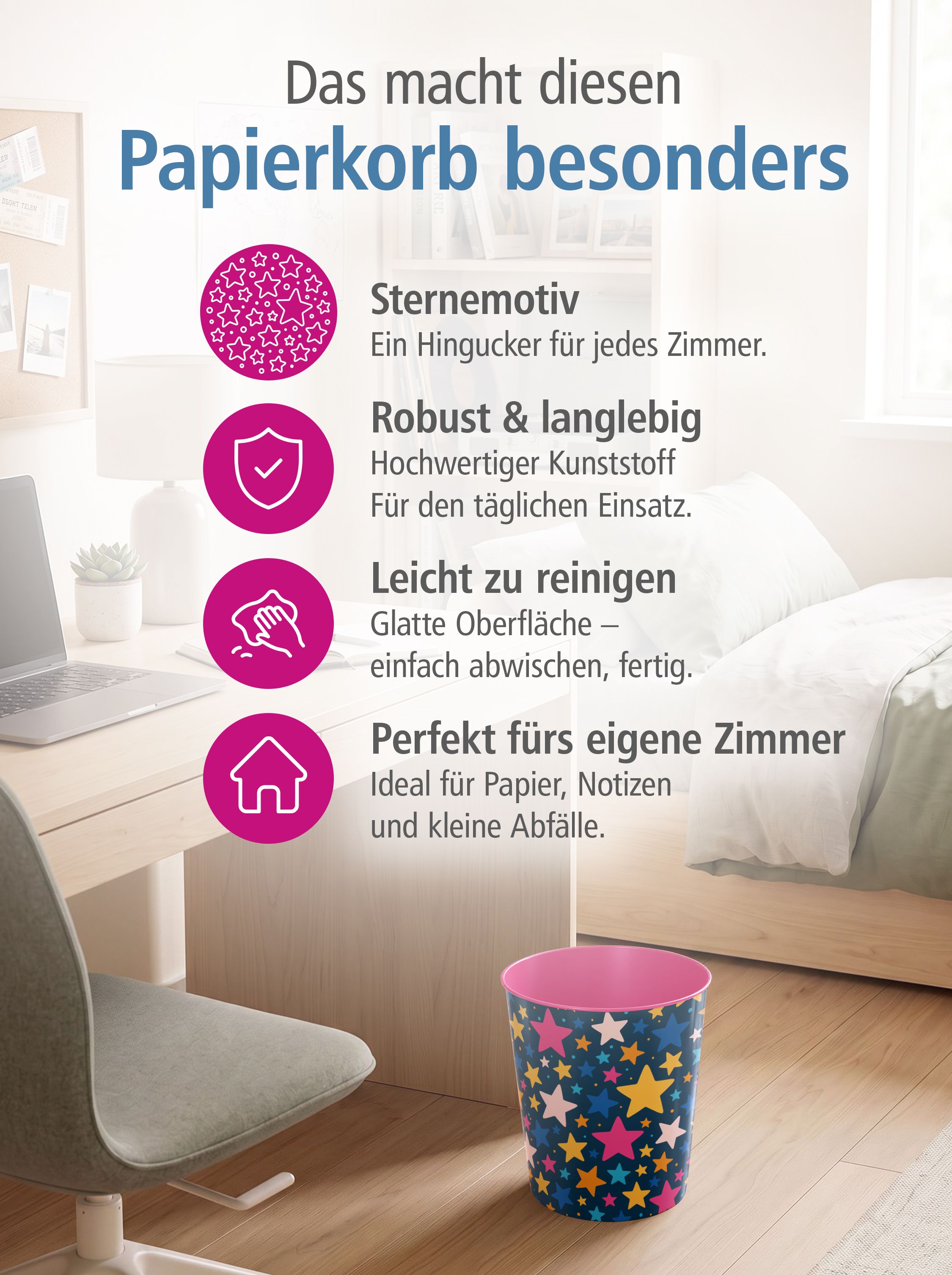 itenga Papierkorb ca. 11 Liter - Motiv STERNE