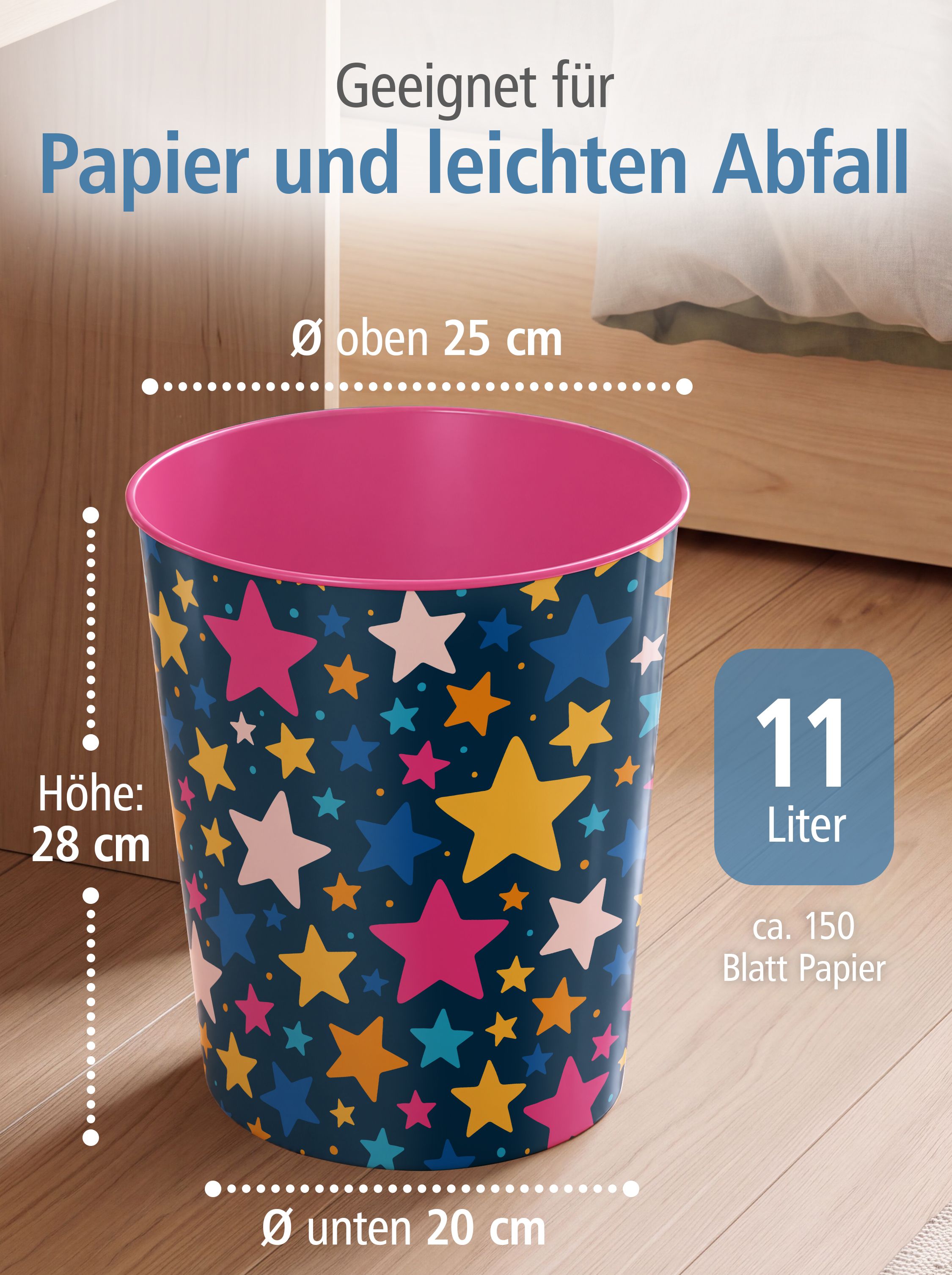 itenga Papierkorb ca. 11 Liter - Motiv STERNE
