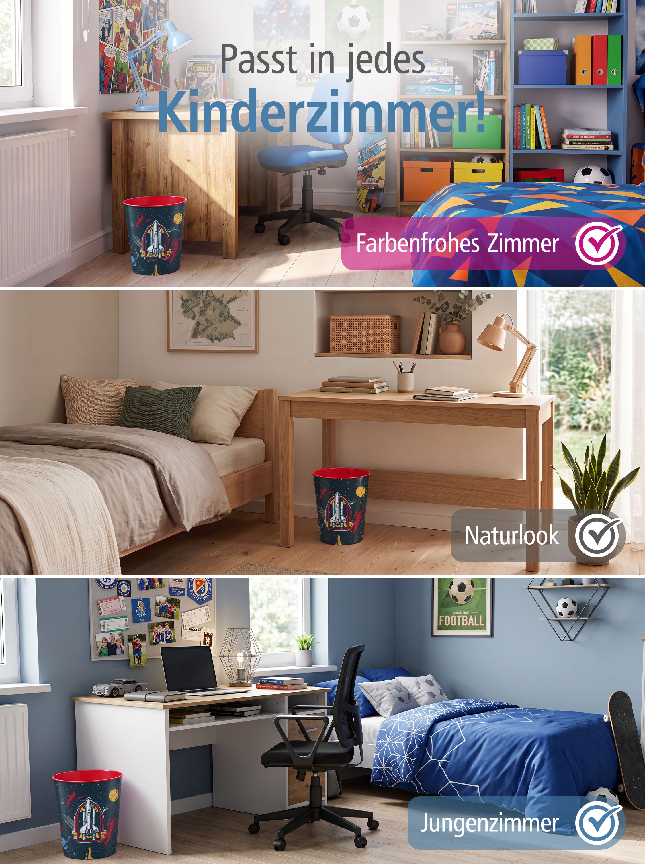 itenga Papierkorb ca. 11 Liter - Motiv WELTRAUM