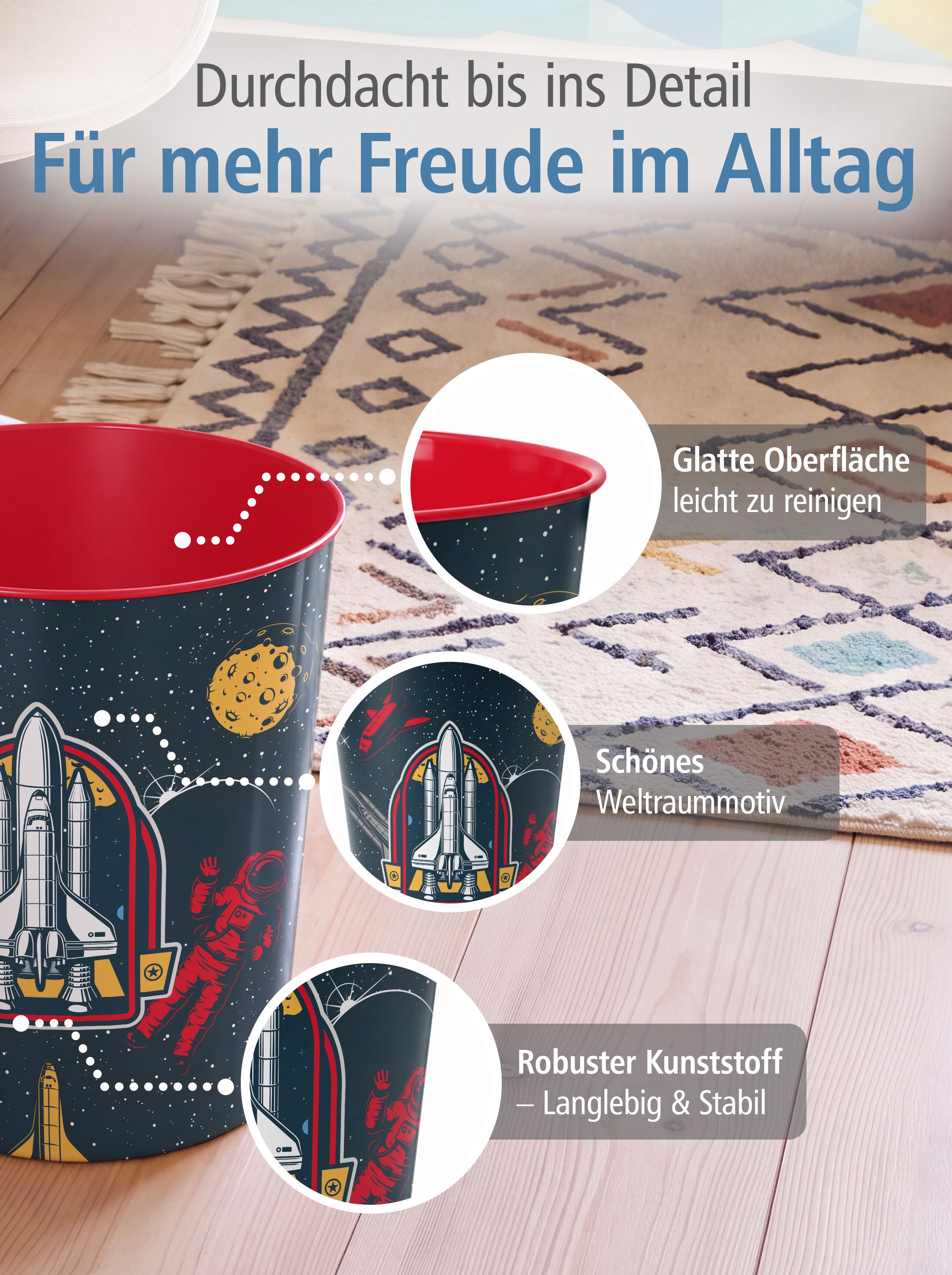 itenga Papierkorb ca. 11 Liter - Motiv WELTRAUM