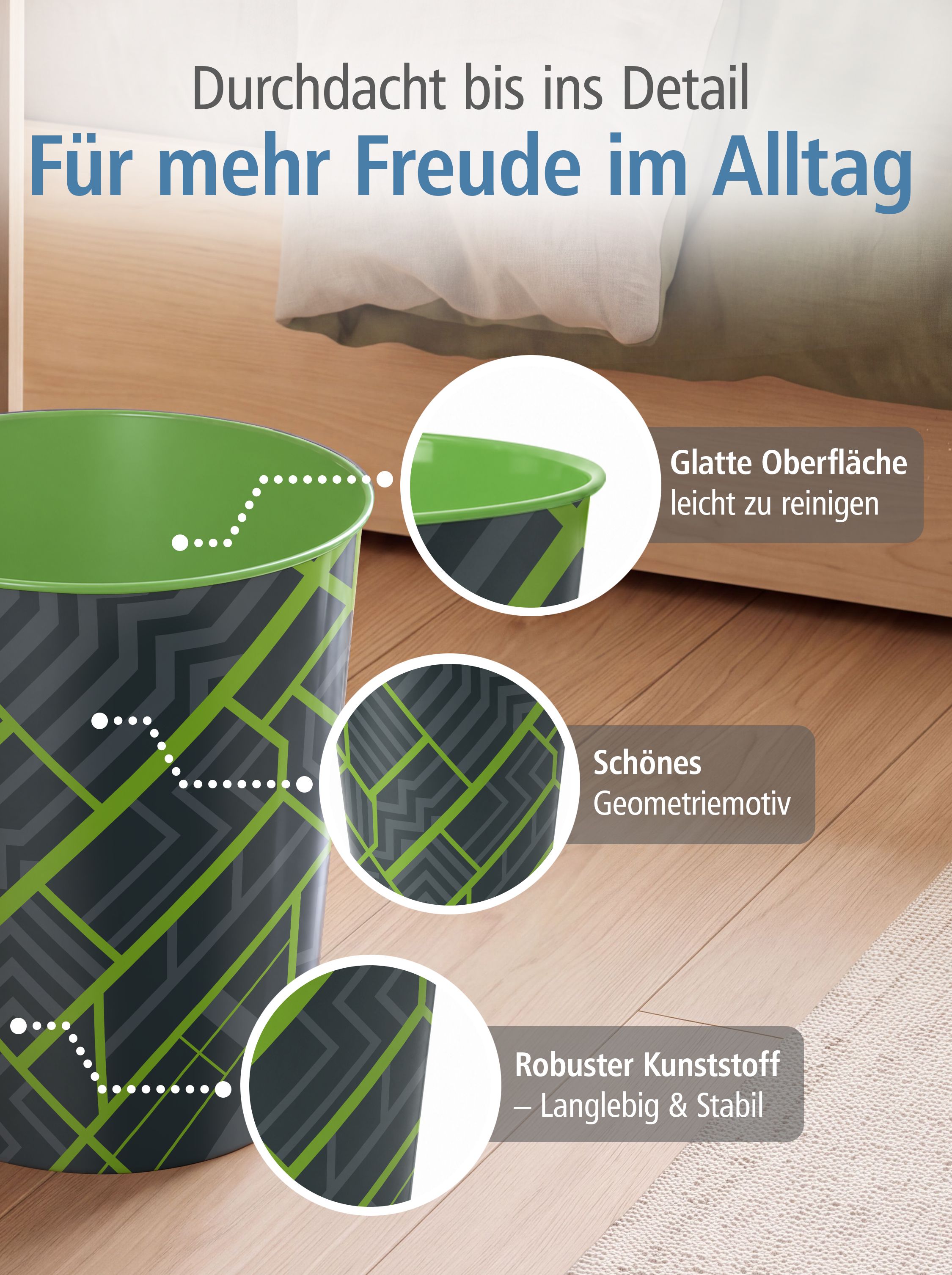 itenga Papierkorb ca. 11 Liter - Motiv GEOMETRIE Design