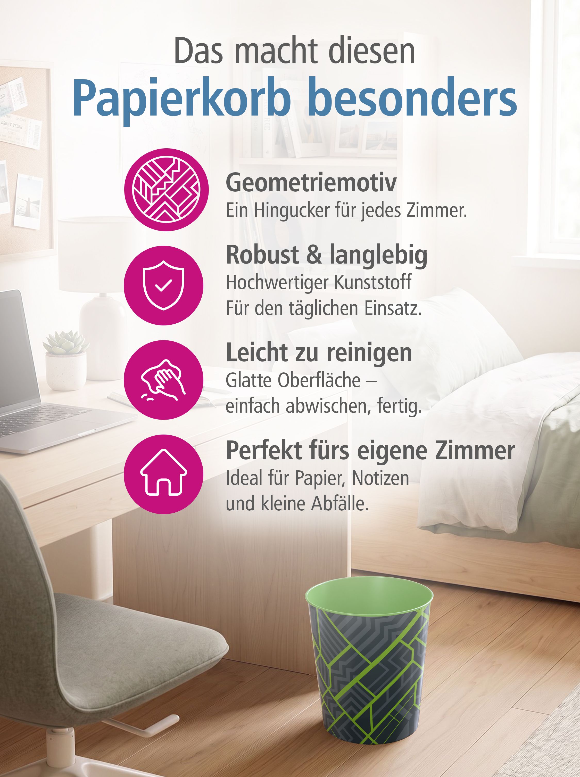 itenga Papierkorb ca. 11 Liter - Motiv GEOMETRIE Design