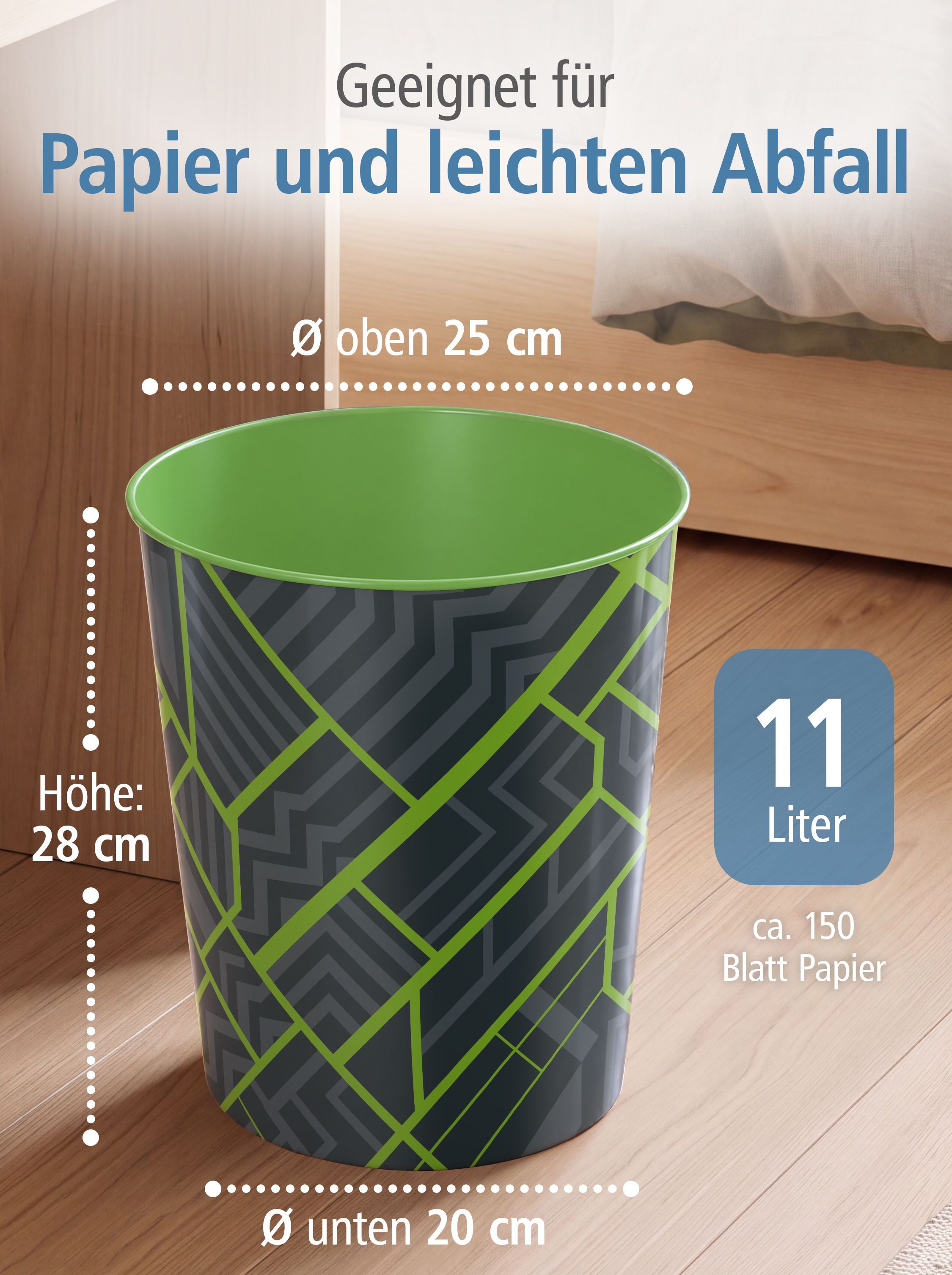 itenga Papierkorb ca. 11 Liter - Motiv GEOMETRIE Design