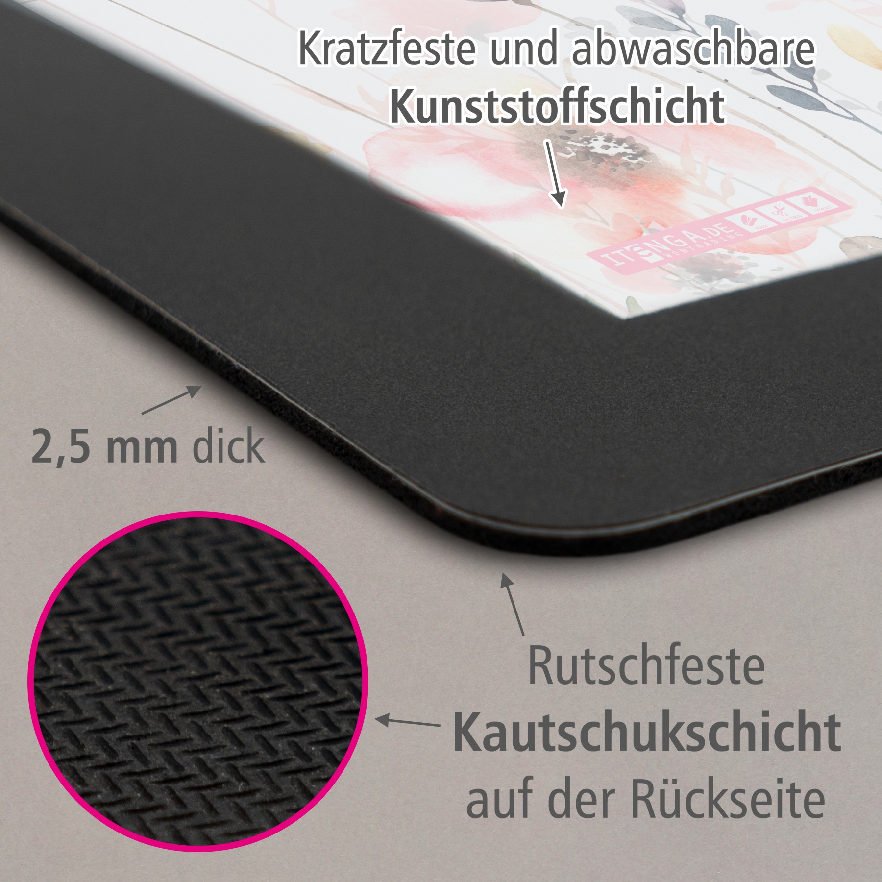 ITENGA Mauspad SCHMETTERLING 21 x 18 cm Kunststoff rutsc...