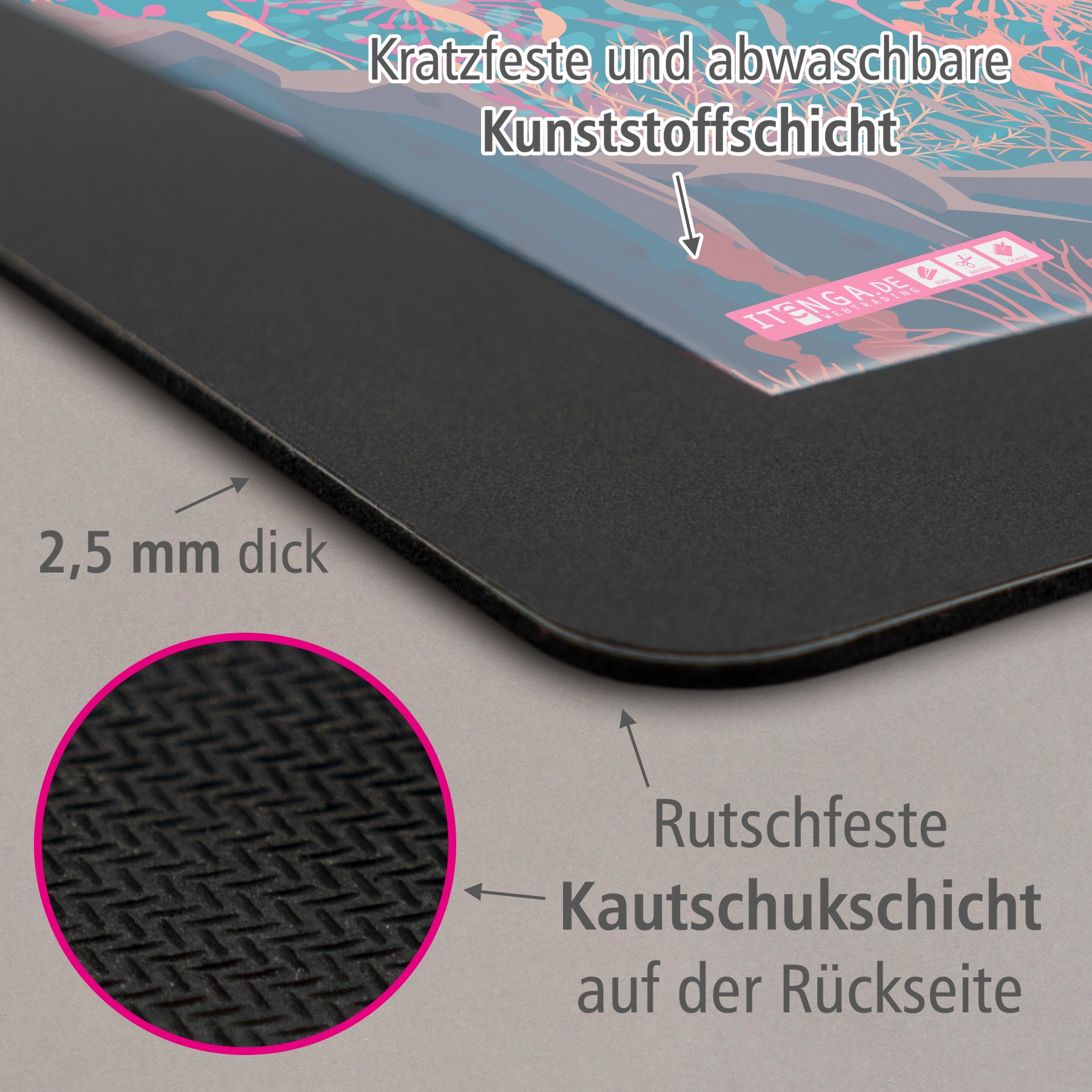 ITENGA Mauspad MEERJUNGFRAU 21 x 18 cm Kunststoff rutsch...