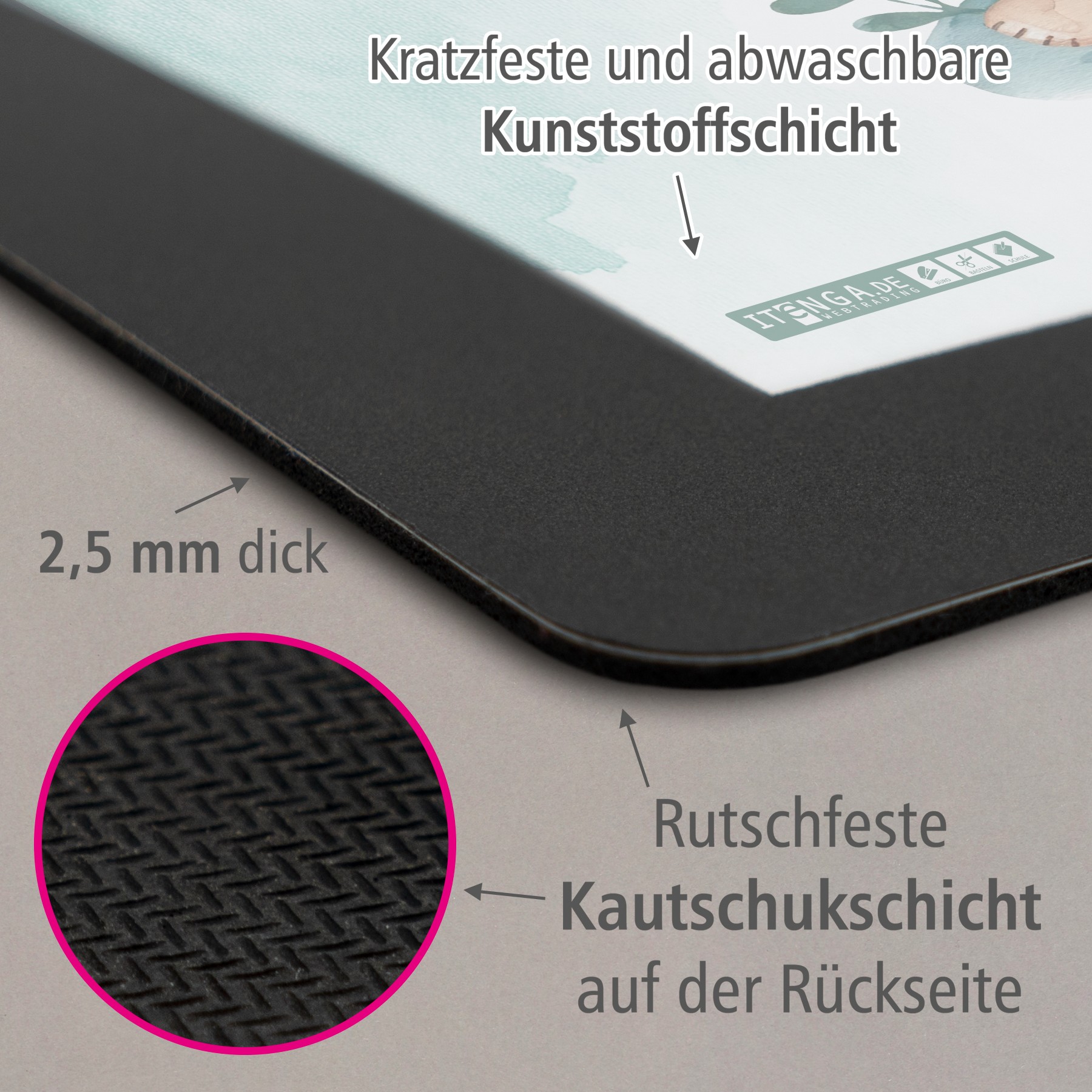 ITENGA Mauspad L�WE 21 x 18 cm Kunststoff rutschfest