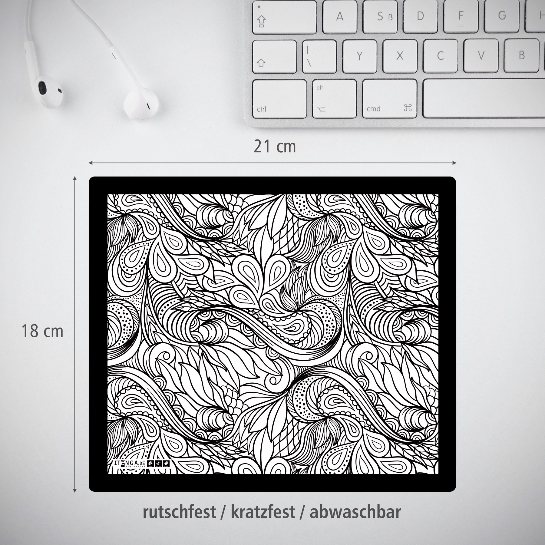 ITENGA Mauspad LINE ART schwarz weiss 21 x 18 cm Kunstst...