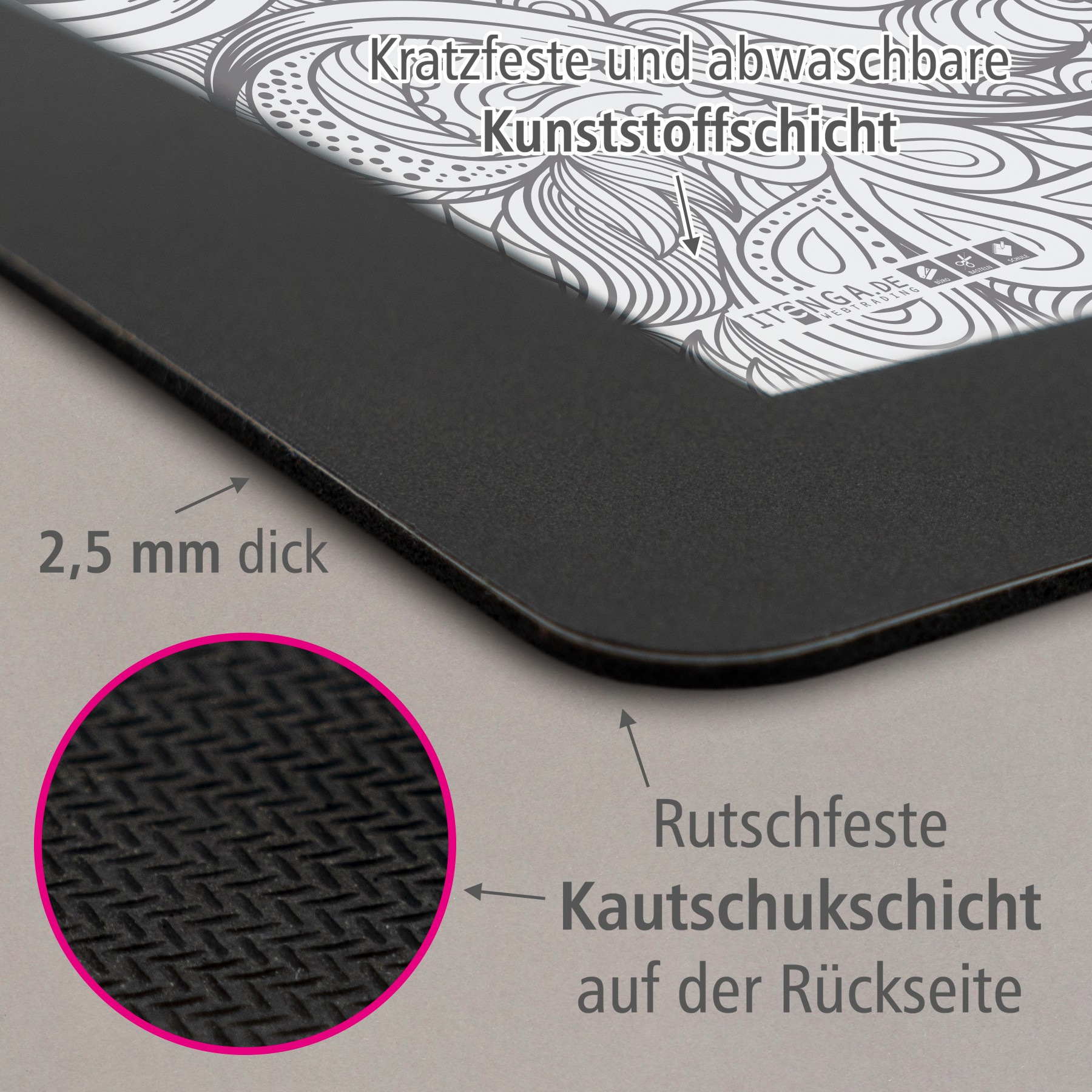ITENGA Mauspad LINE ART schwarz weiss 21 x 18 cm Kunstst...