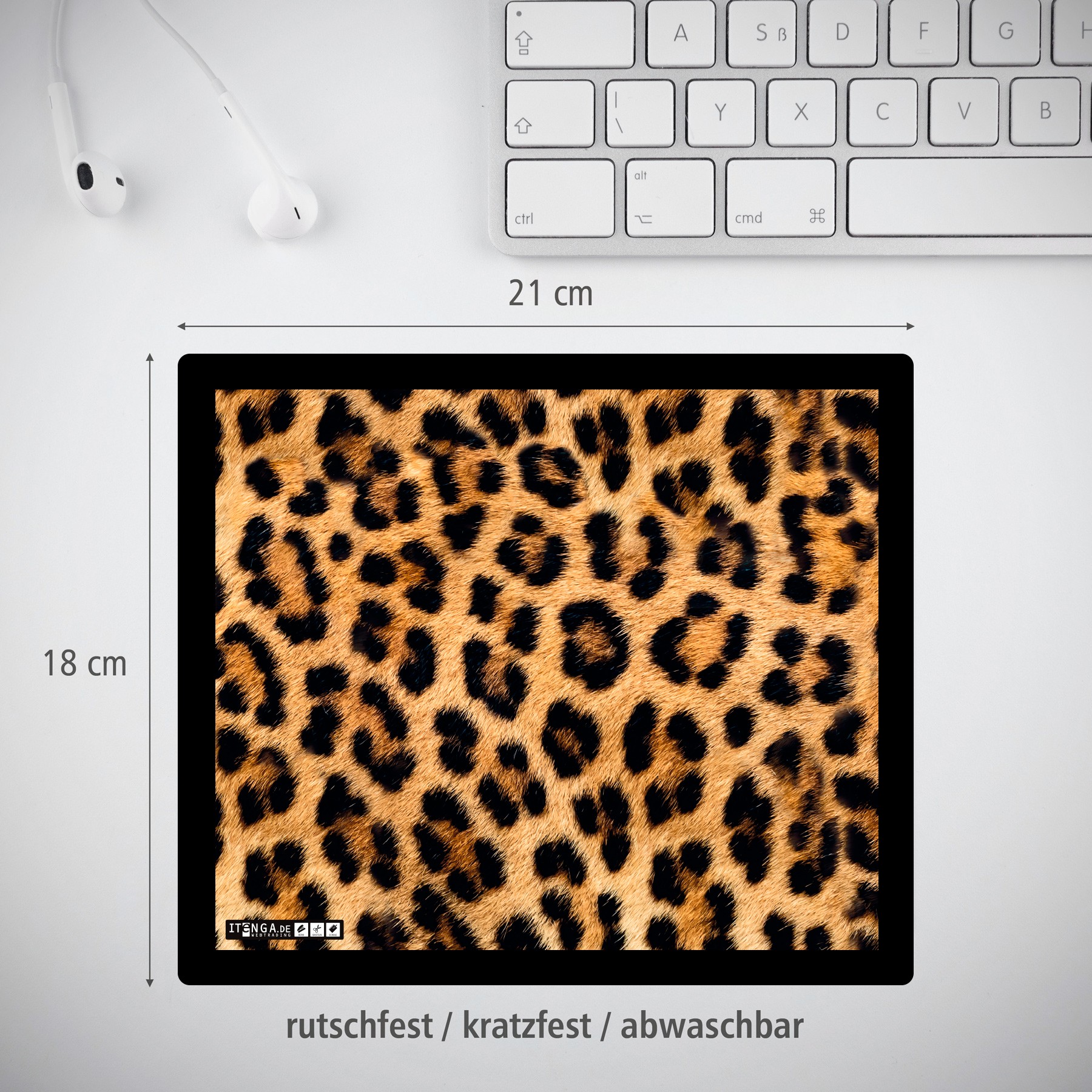 ITENGA Mauspad LEOPARD Muster 21 x 18 cm Kunststoff ruts...