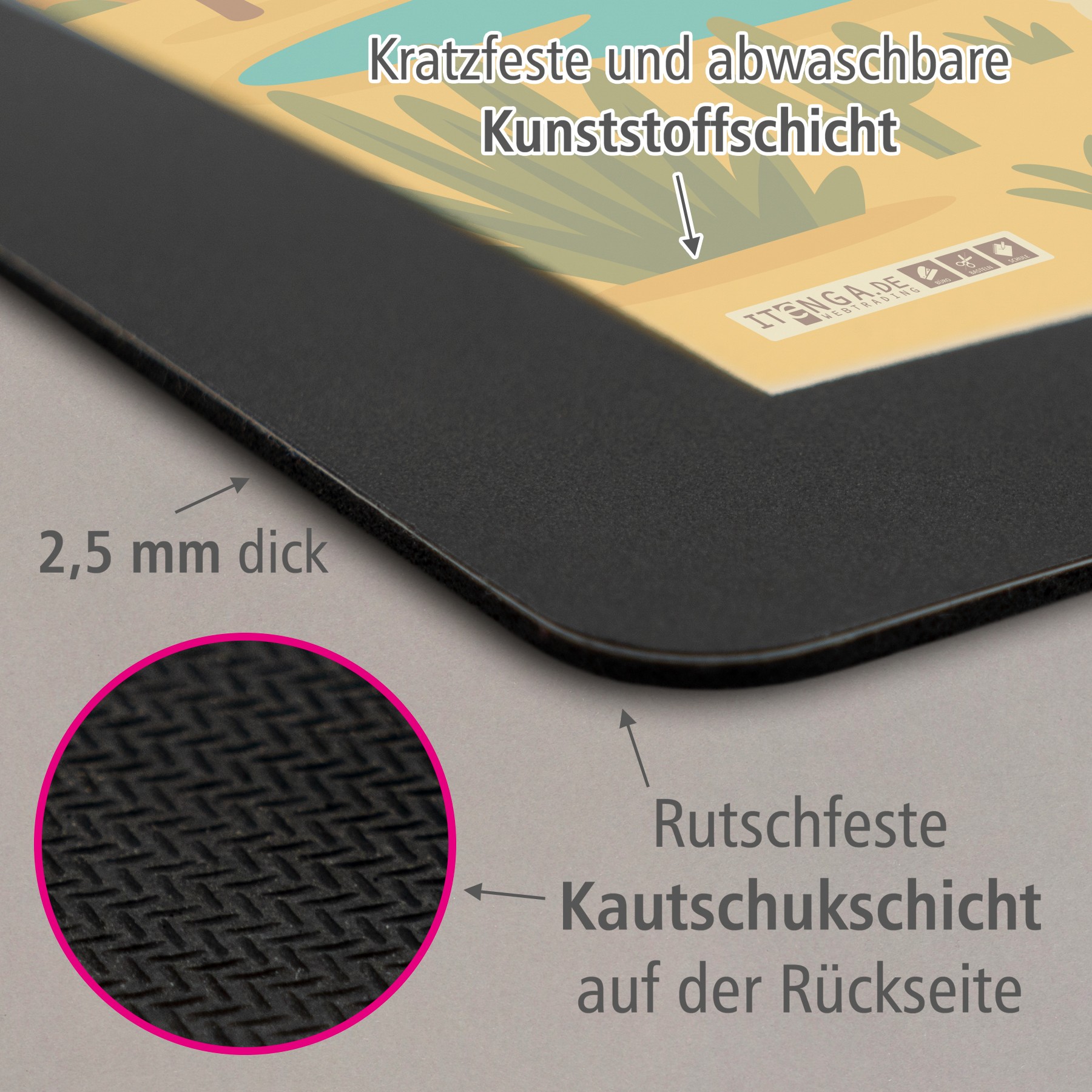 ITENGA Mauspad Kawaii Design - LAMA 21 x 18 cm Kunststof...