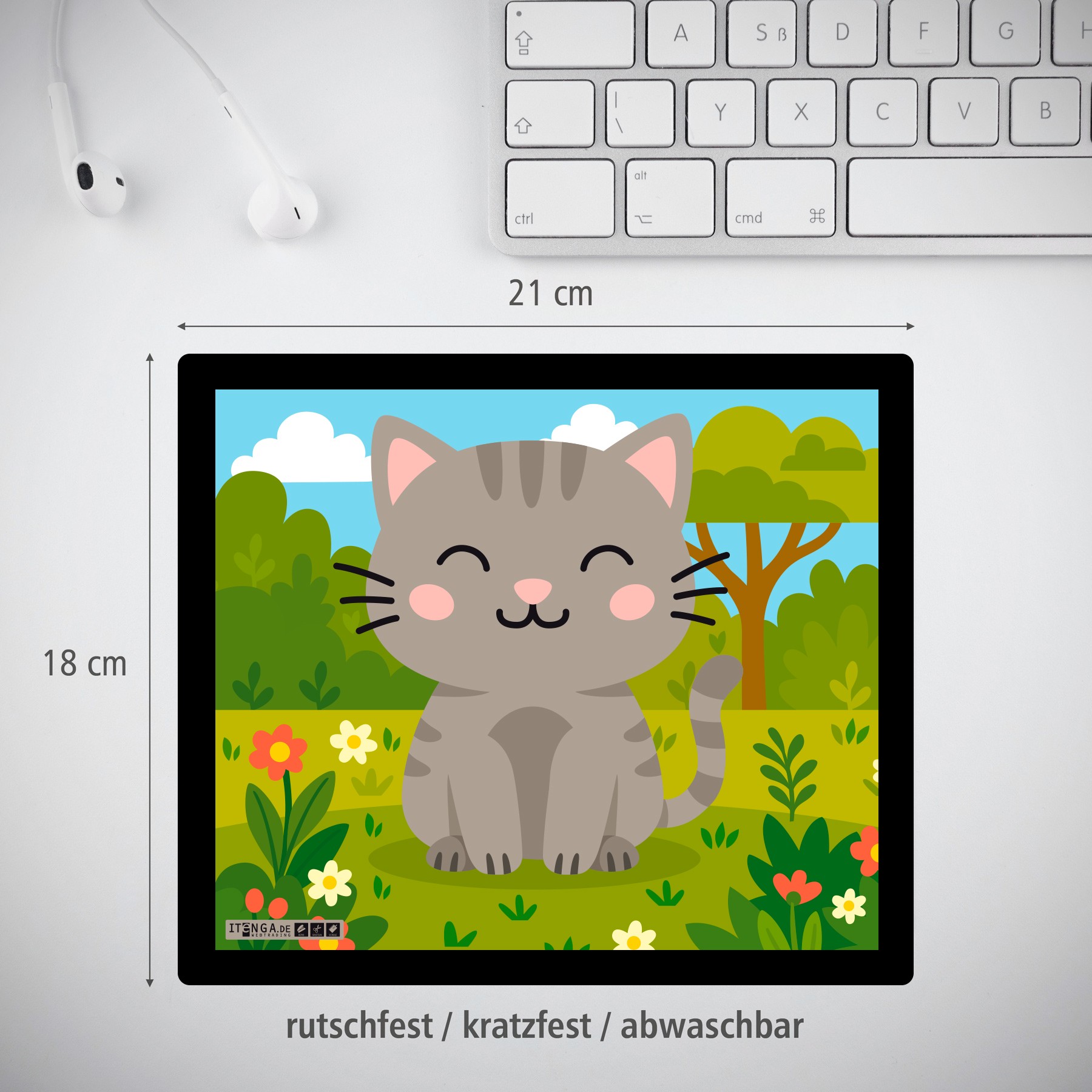 ITENGA Mauspad Kawaii Design - KATZE 21 x 18 cm Kunststo...