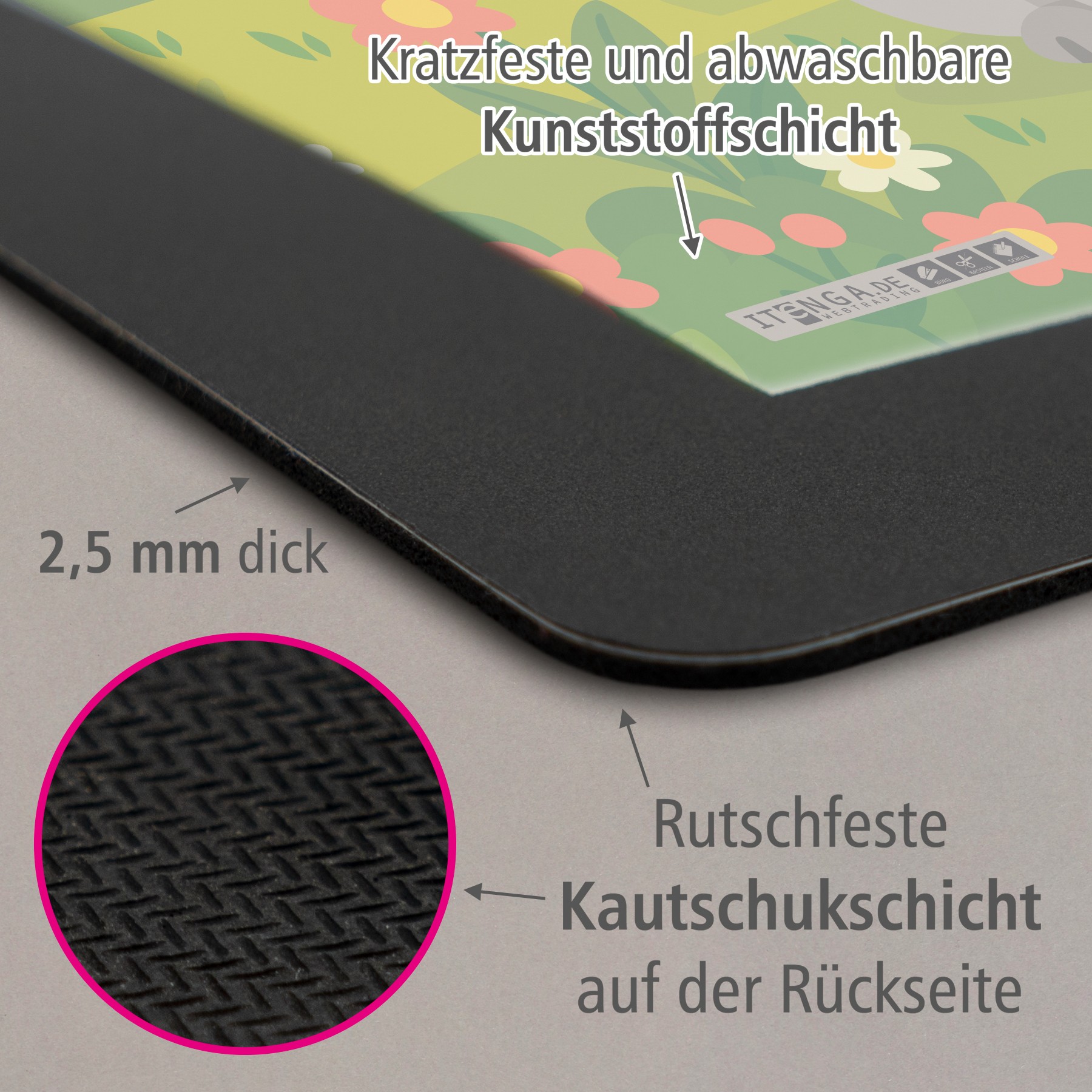 ITENGA Mauspad Kawaii Design - KATZE 21 x 18 cm Kunststo...