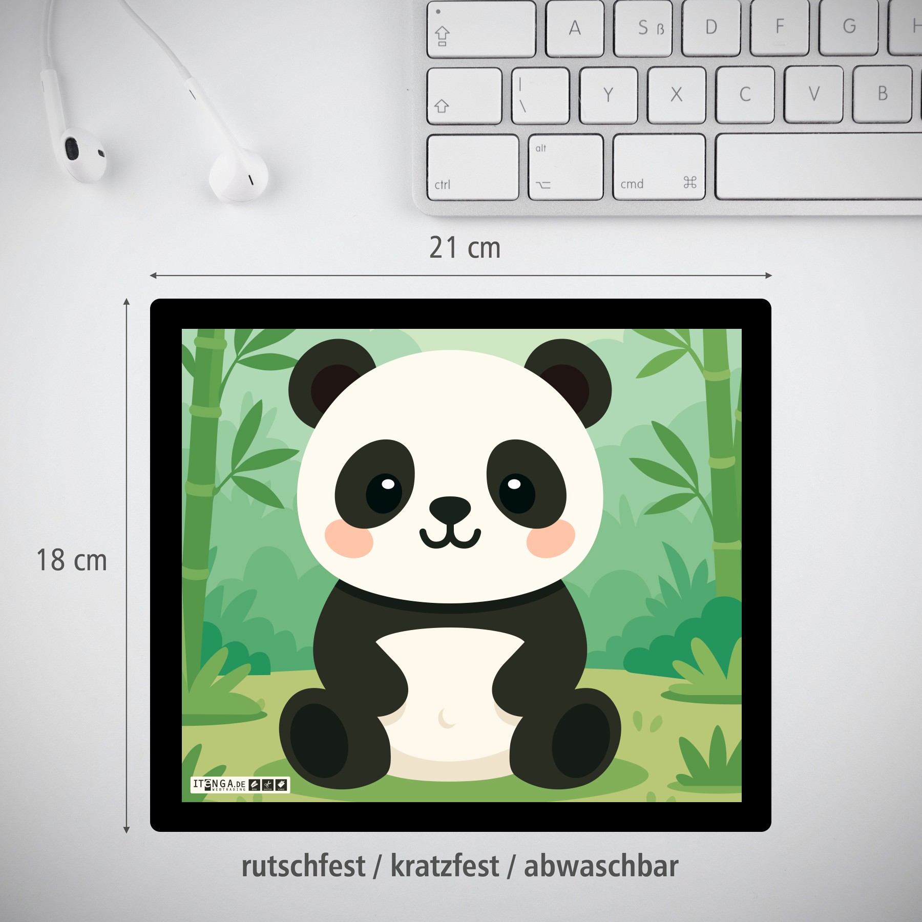 ITENGA Mauspad Kawaii Design - PANDA 21 x 18 cm Kunststo...