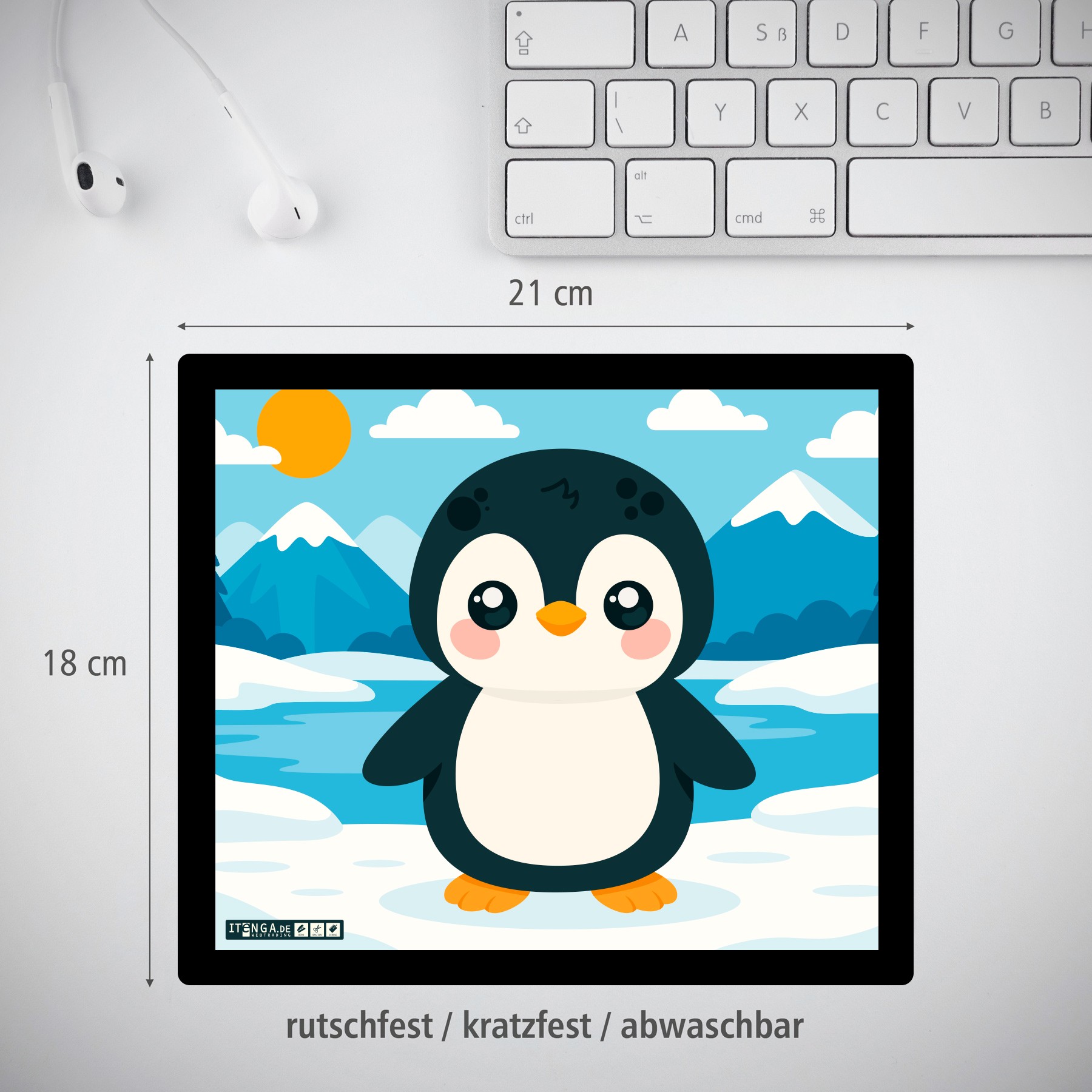 ITENGA Mauspad Kawaii Design - PINGUIN 21 x 18 cm Kunsts...
