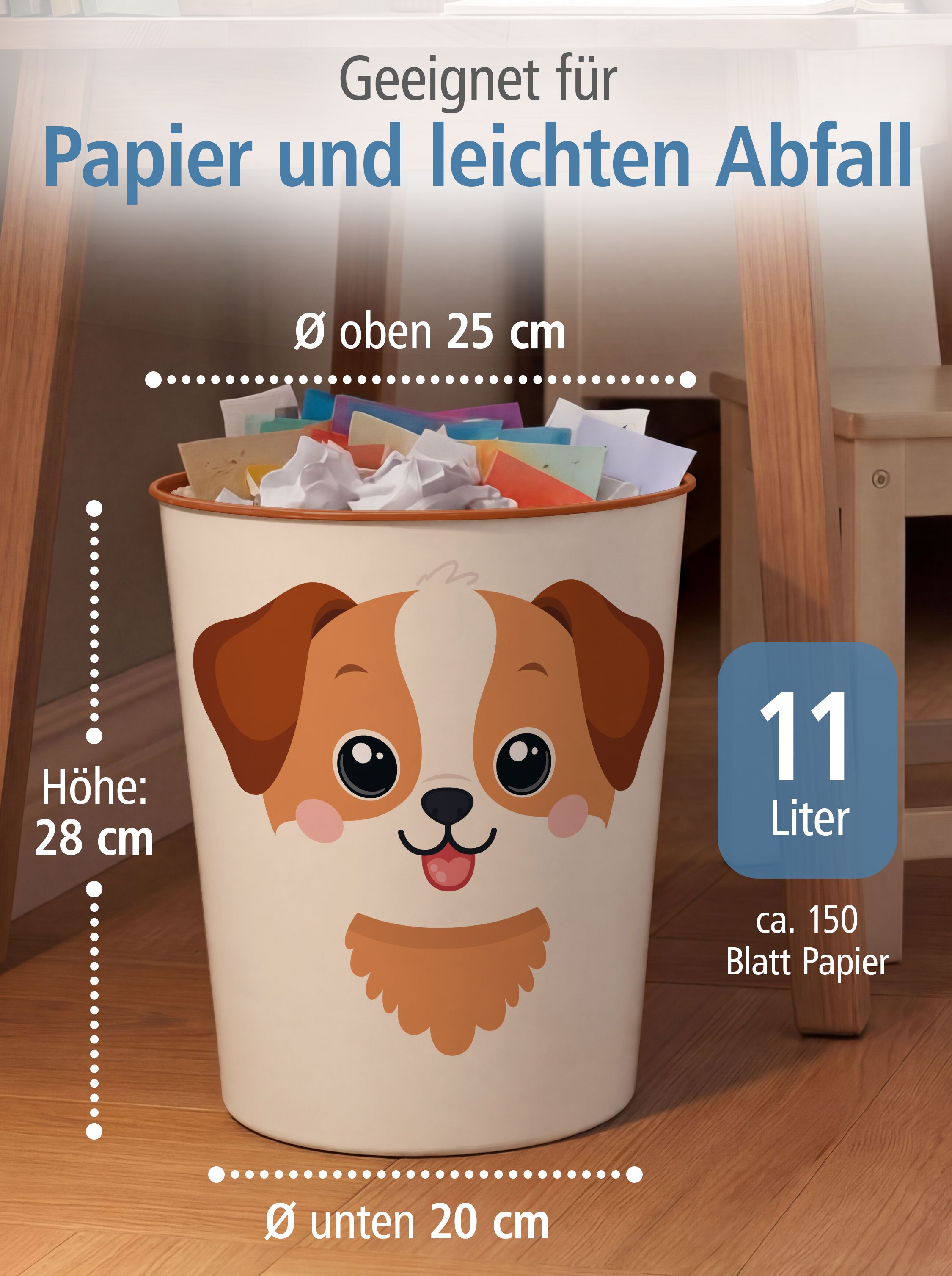 itenga Papierkorb Tiermotiv - HUND - Kawaii Design - ca ...