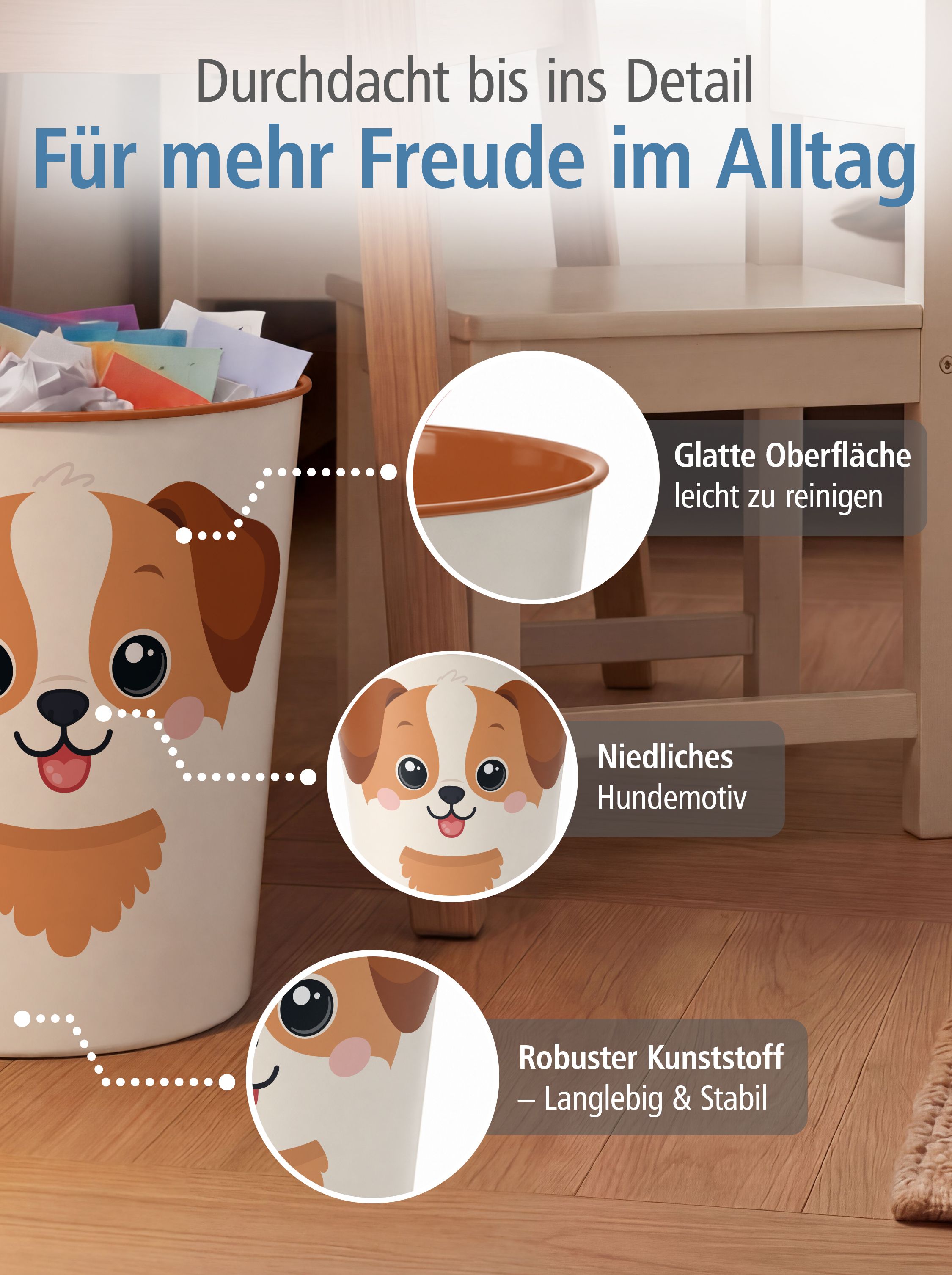 itenga Papierkorb Tiermotiv - HUND - Kawaii Design - ca ...