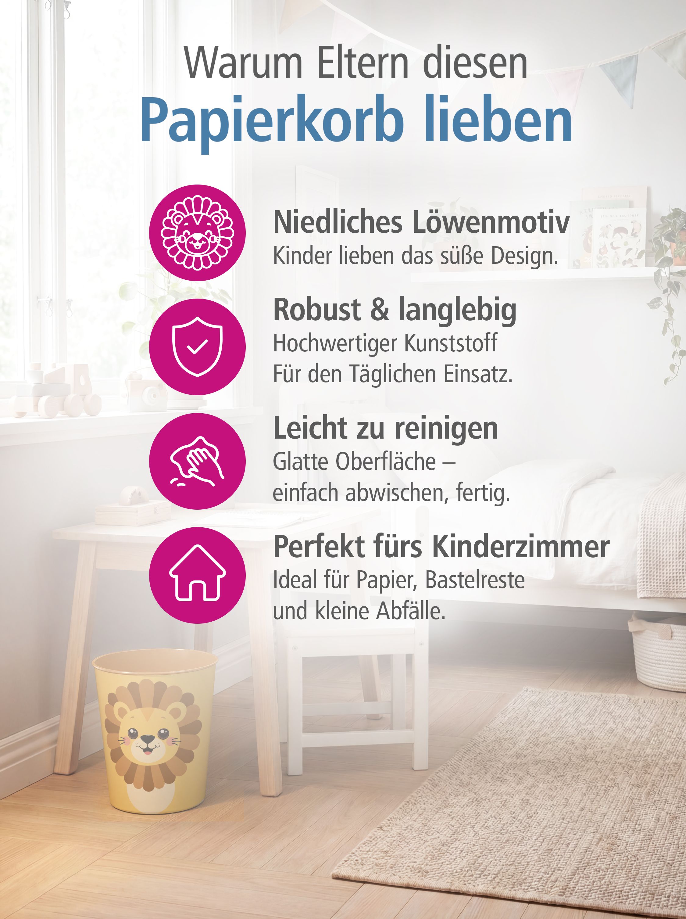 itenga Papierkorb Tiermotiv - L�WE - Kawaii Design- ca 1...