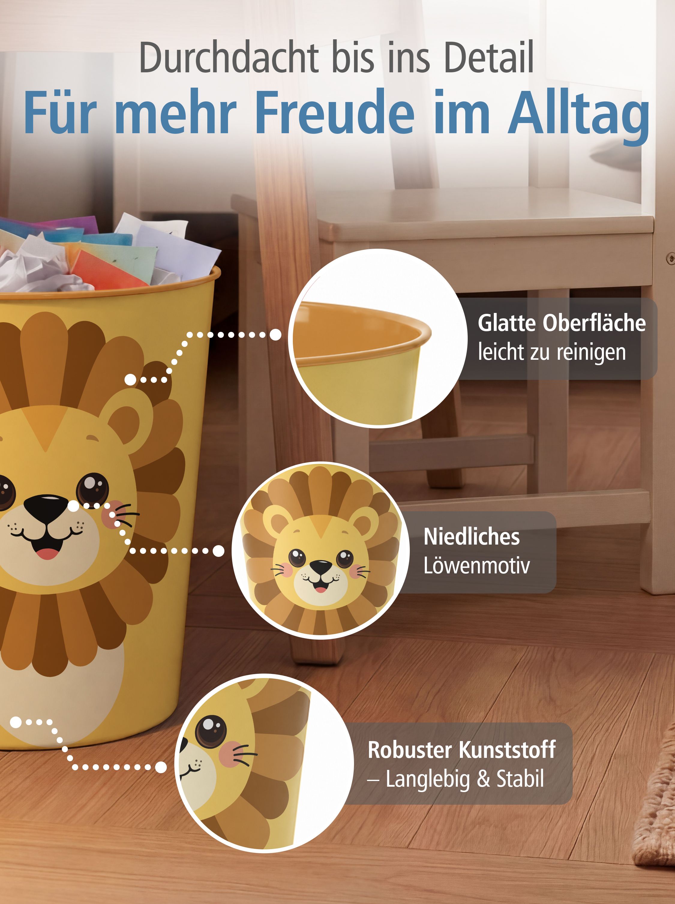 itenga Papierkorb Tiermotiv - L�WE - Kawaii Design- ca 1...