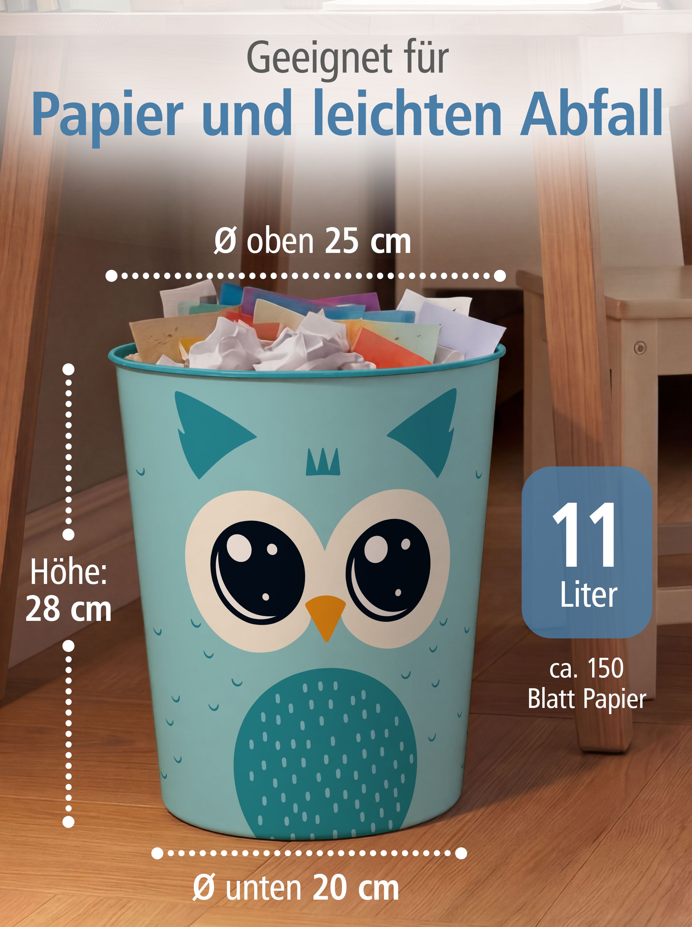 itenga Papierkorb Tiermotiv - EULE - Kawaii Design- ca 1...