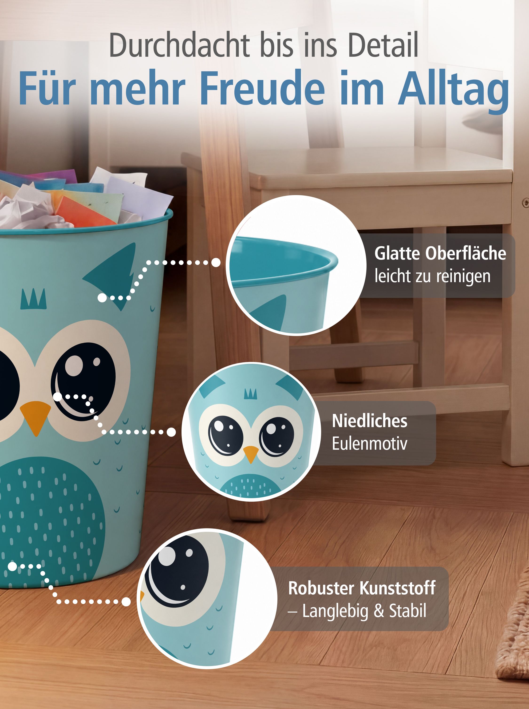 itenga Papierkorb Tiermotiv - EULE - Kawaii Design- ca 1...