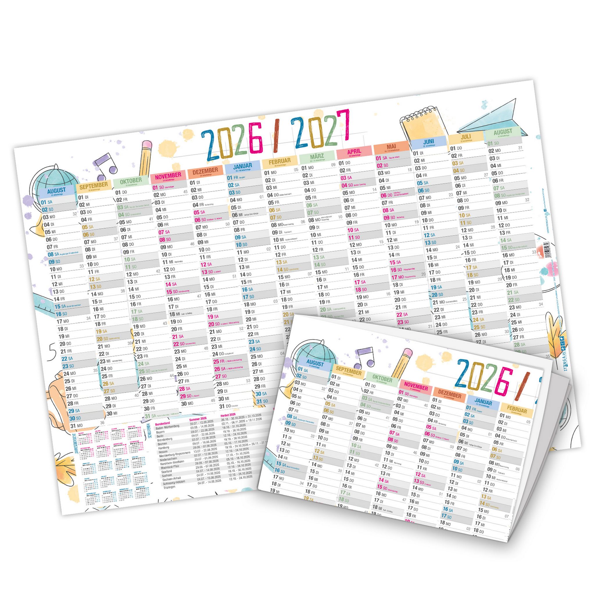 itenga Sch�lerkalender 2026/27 Doodles Schulplaner Jahre...